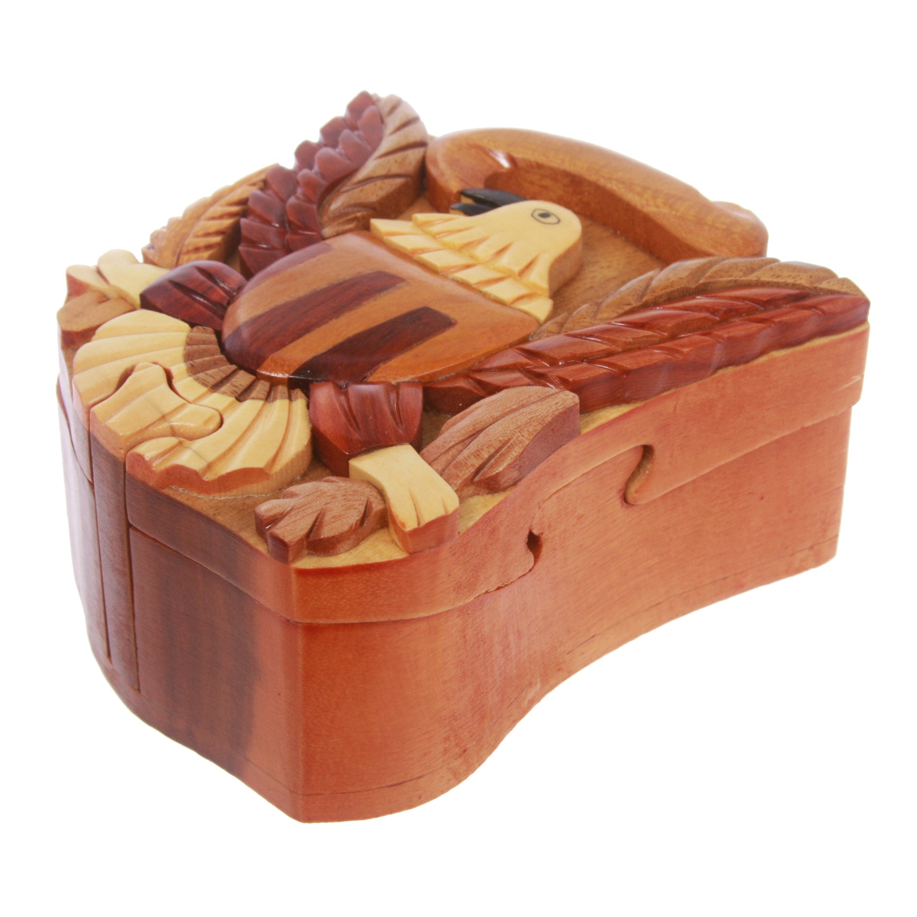 Handcrafted Wooden Animal Shape Secret Jewelry Puzzle Box - Eagle - OnlineBelts