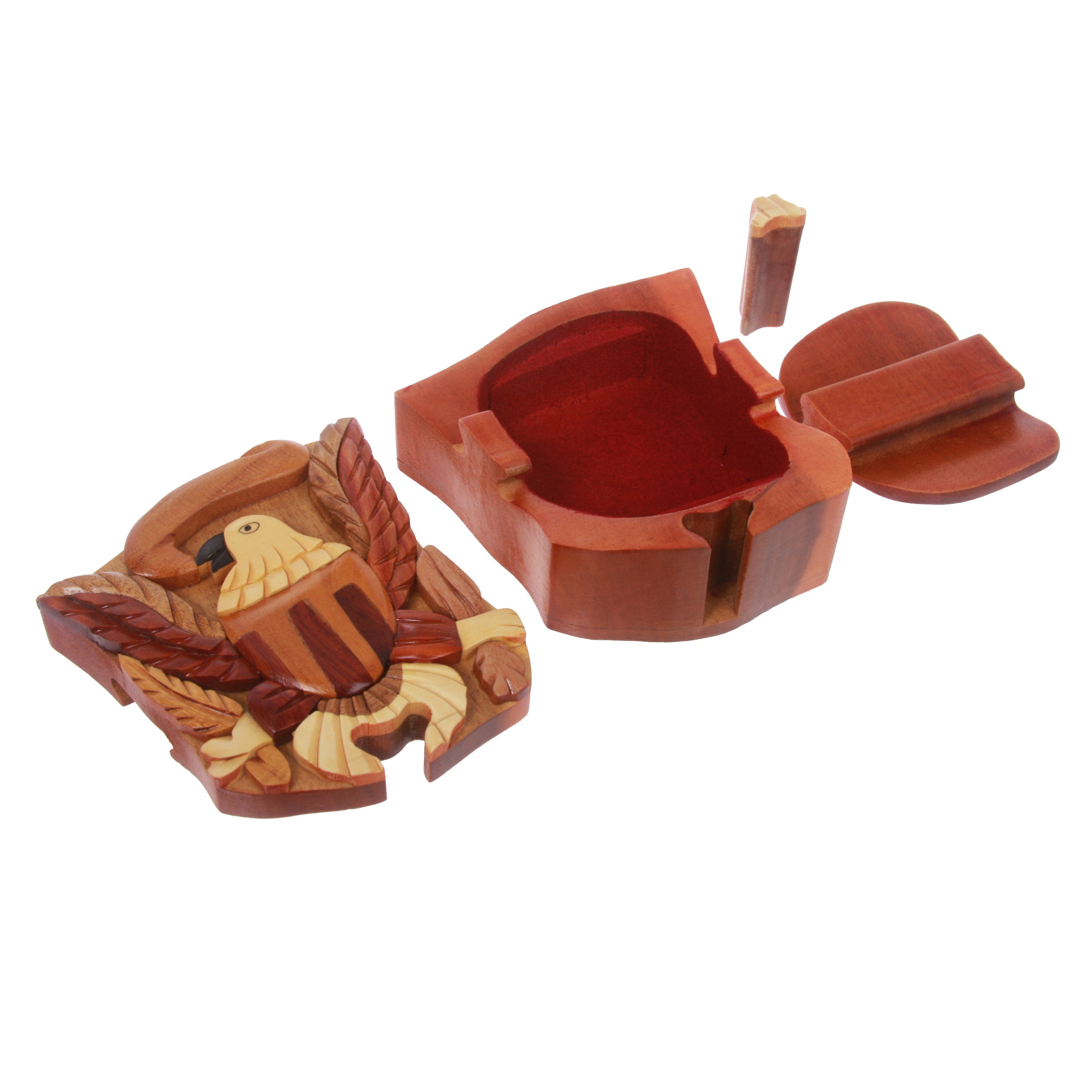 Handcrafted Wooden Animal Shape Secret Jewelry Puzzle Box - Eagle - OnlineBelts