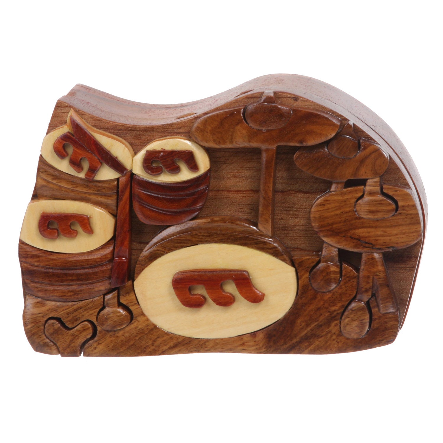 Handcrafted Wooden Musical Instrument Shape Secret Jewelry Puzzle Box - Drum Band - OnlineBelts