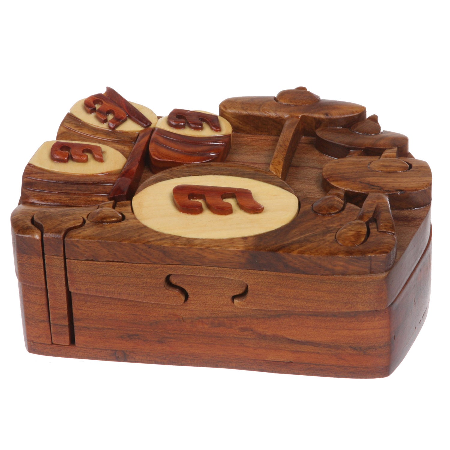 Handcrafted Wooden Musical Instrument Shape Secret Jewelry Puzzle Box - Drum Band - OnlineBelts