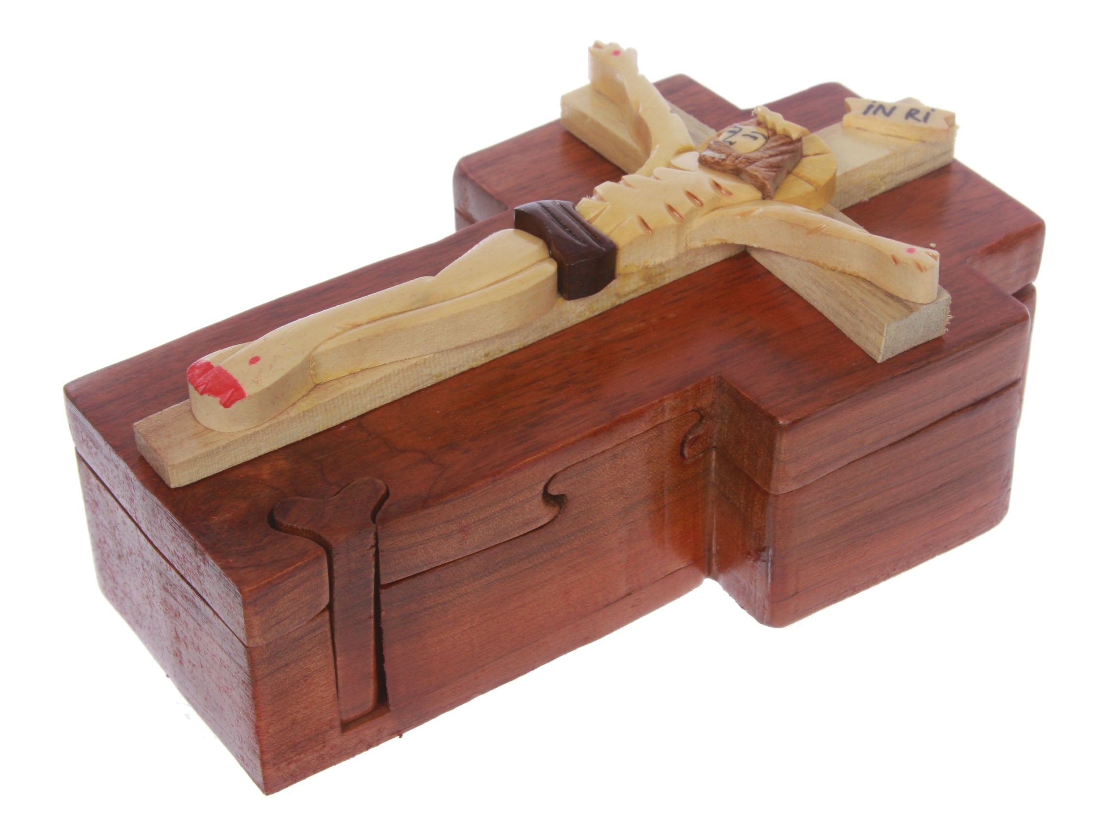 Handcrafted Wooden Jesus on a Cross Secret Jewelry Puzzle Box - Jesus on a Cross - OnlineBelts