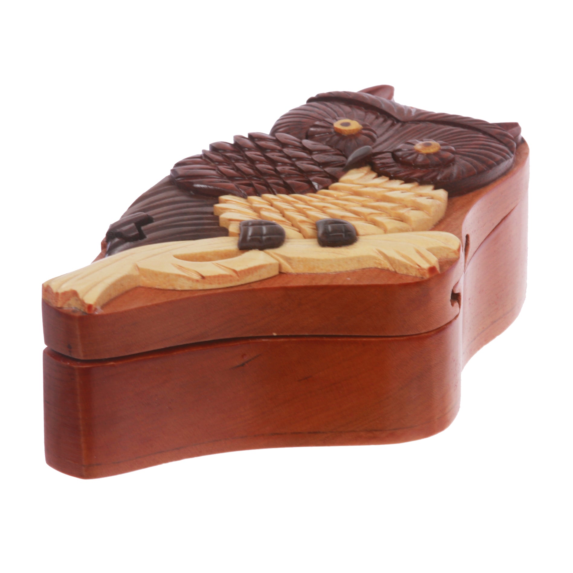 Handcrafted Wooden Animal Shape Secret Jewelry Puzzle Box - Owl - OnlineBelts