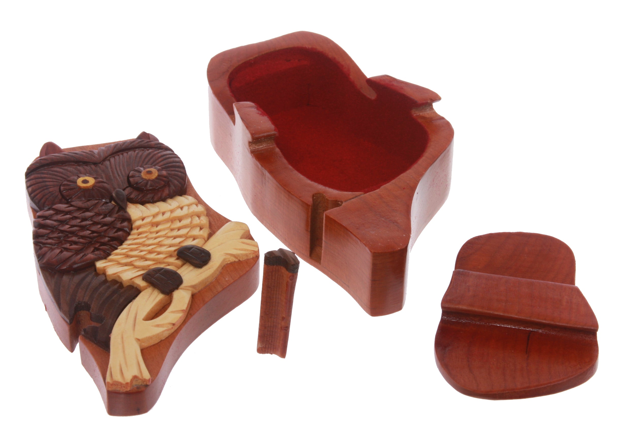 Handcrafted Wooden Animal Shape Secret Jewelry Puzzle Box - Owl - OnlineBelts