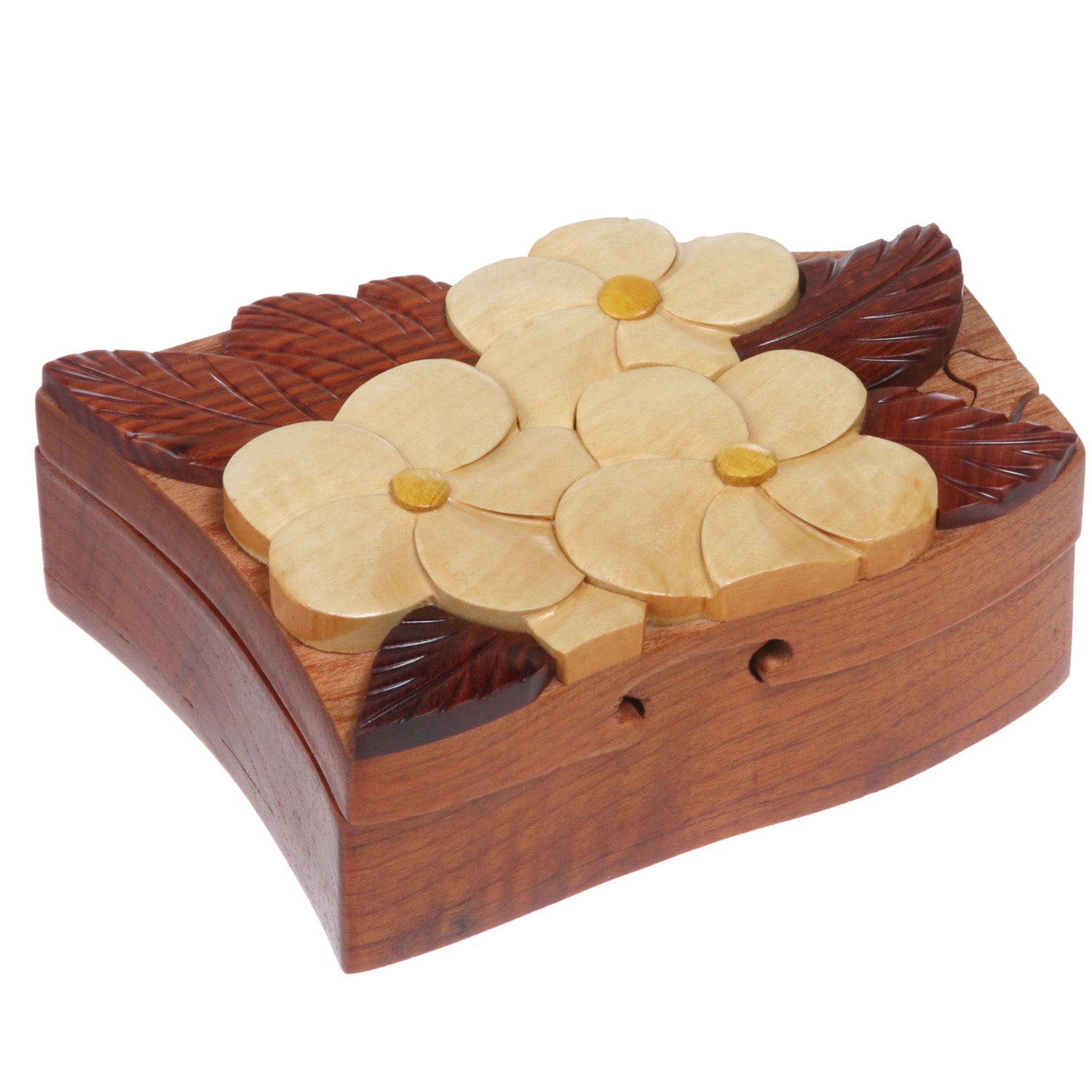 Handcrafted Wooden Flower Shape Secret Jewelry Puzzle Box - OnlineBelts