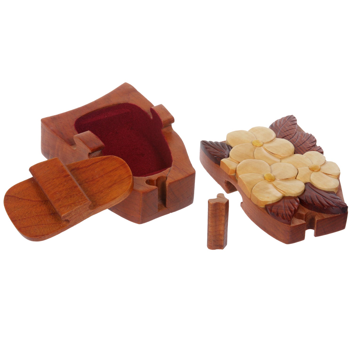 Handcrafted Wooden Flower Shape Secret Jewelry Puzzle Box - OnlineBelts