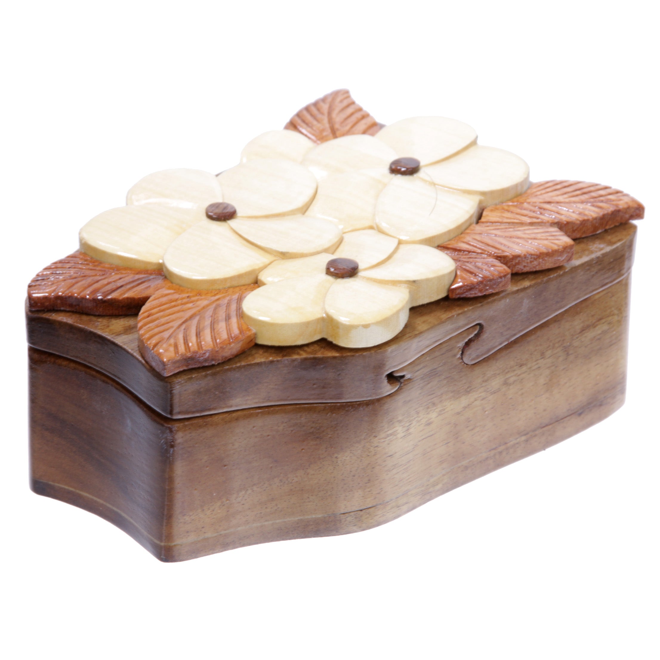 Handcrafted Wooden Flower Shape Secret Jewelry Puzzle Box - OnlineBelts