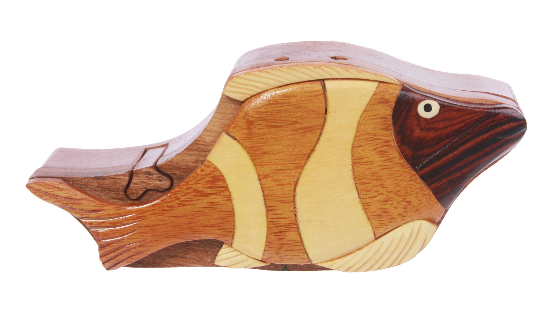 Handcrafted Wooden Tropical Fish Shape Secret Jewelry Puzzle Box -Tropical Fish - OnlineBelts