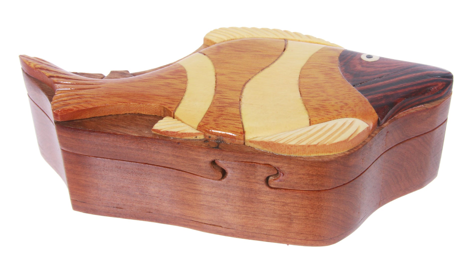 Handcrafted Wooden Tropical Fish Shape Secret Jewelry Puzzle Box -Tropical Fish - OnlineBelts