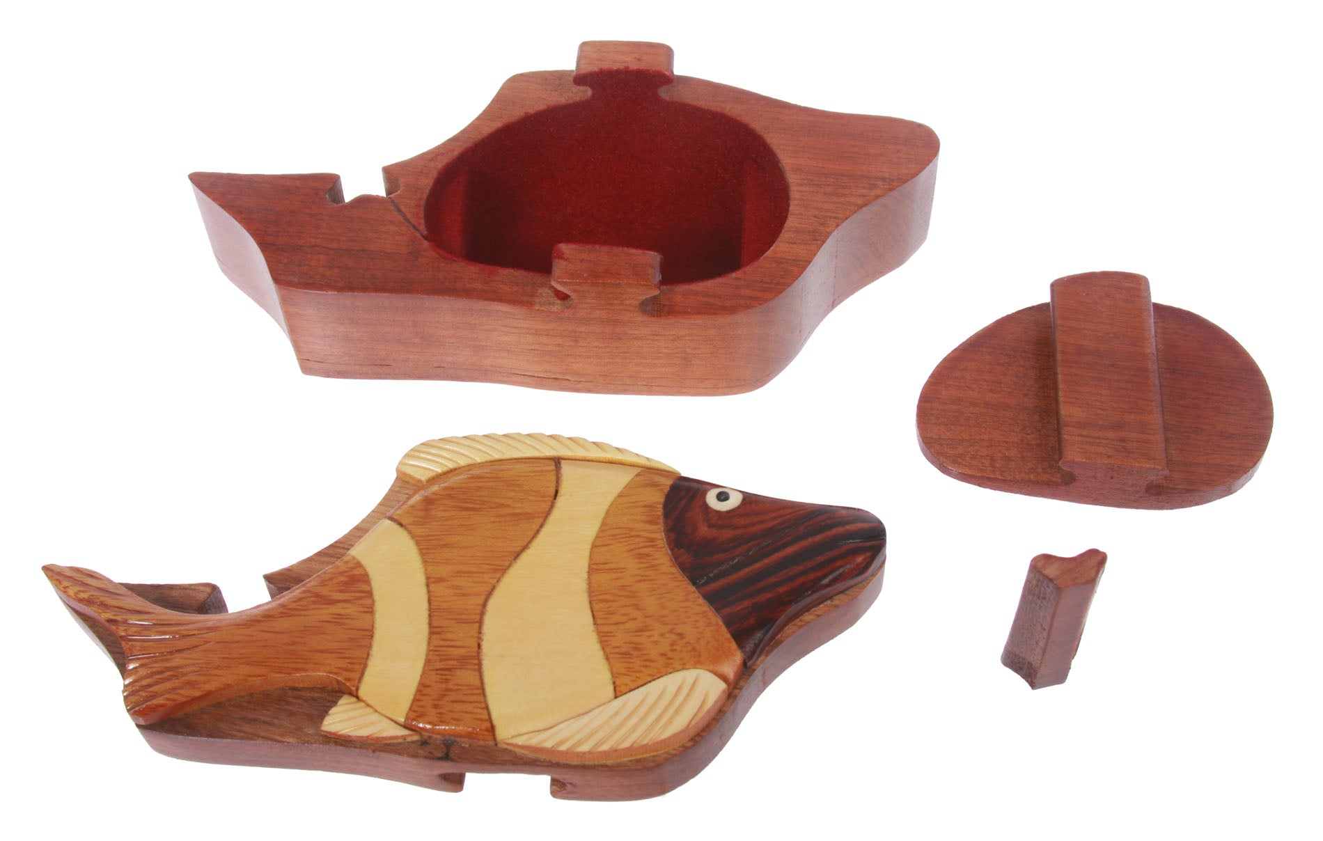 Handcrafted Wooden Tropical Fish Shape Secret Jewelry Puzzle Box -Tropical Fish - OnlineBelts