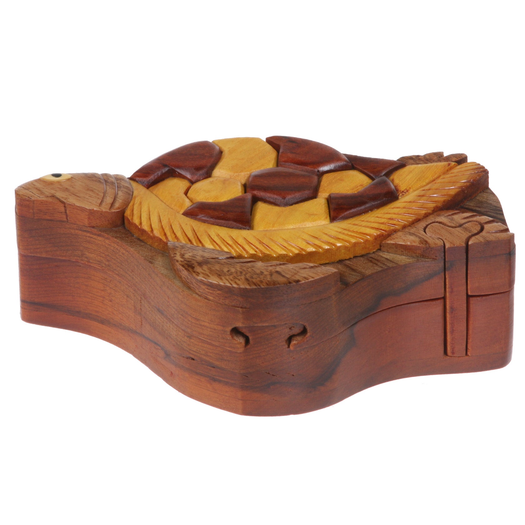 Handcrafted Wooden Animal Shape Secret Jewelry Puzzle Box - Turtle - OnlineBelts