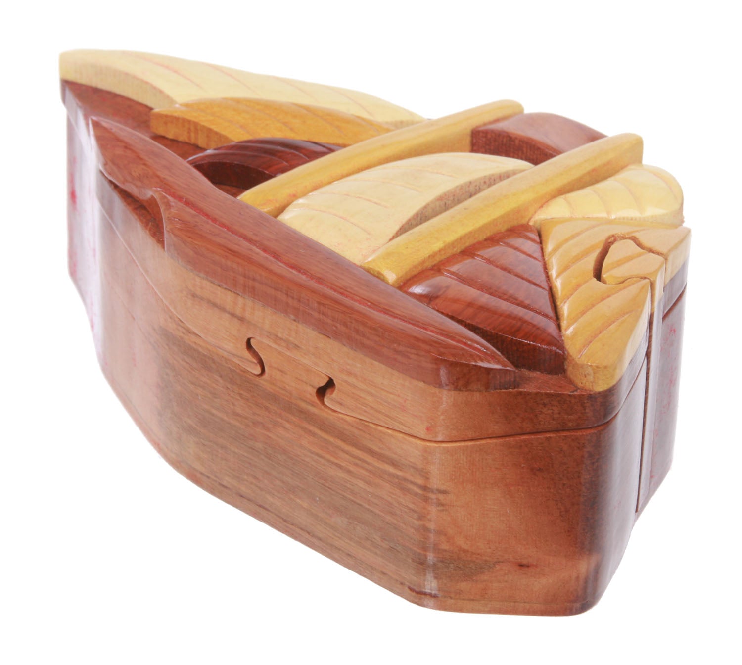 Handcrafted Wooden Sailboat Shape Secret Jewelry Puzzle Box - Ship - OnlineBelts