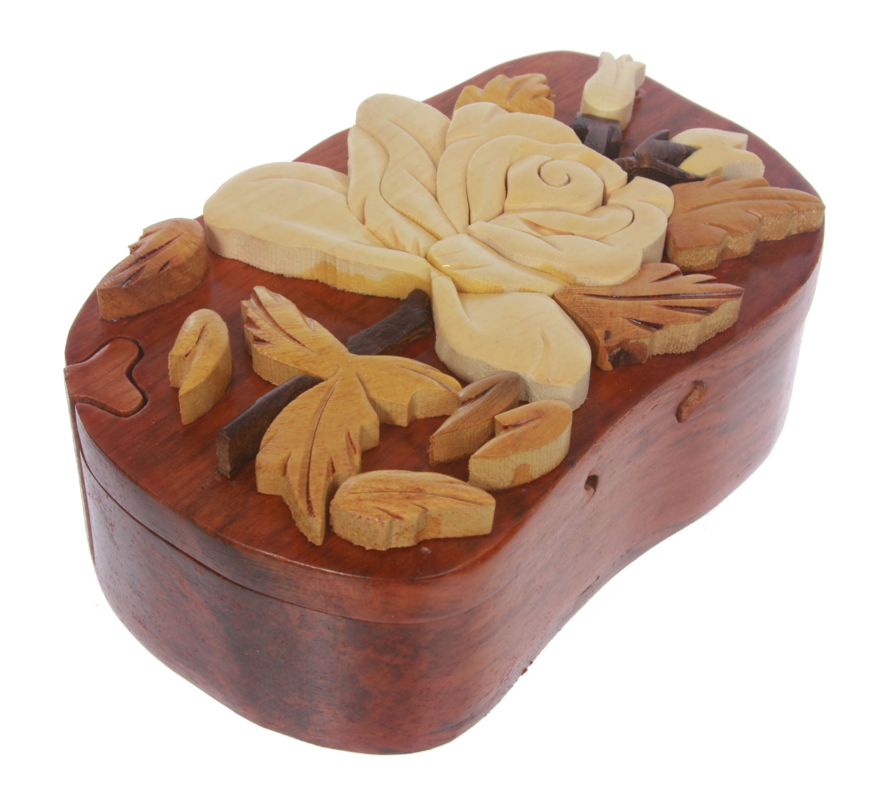 Handcrafted Wooden Rose Flower Shape Secret Jewelry Puzzle Box -Rose Flower - OnlineBelts