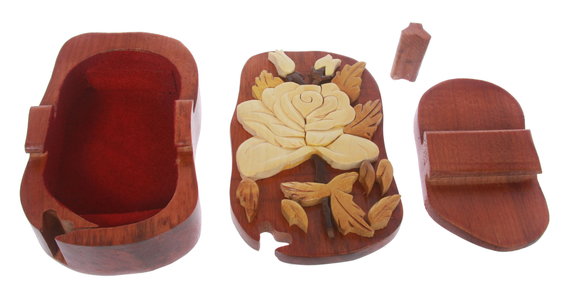 Handcrafted Wooden Rose Flower Shape Secret Jewelry Puzzle Box -Rose Flower - OnlineBelts