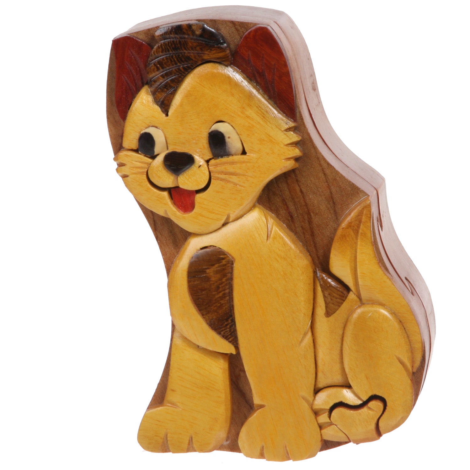 Handcrafted Wooden Yellow Doggy Shape Secret Jewelry Puzzle Box - OnlineBelts