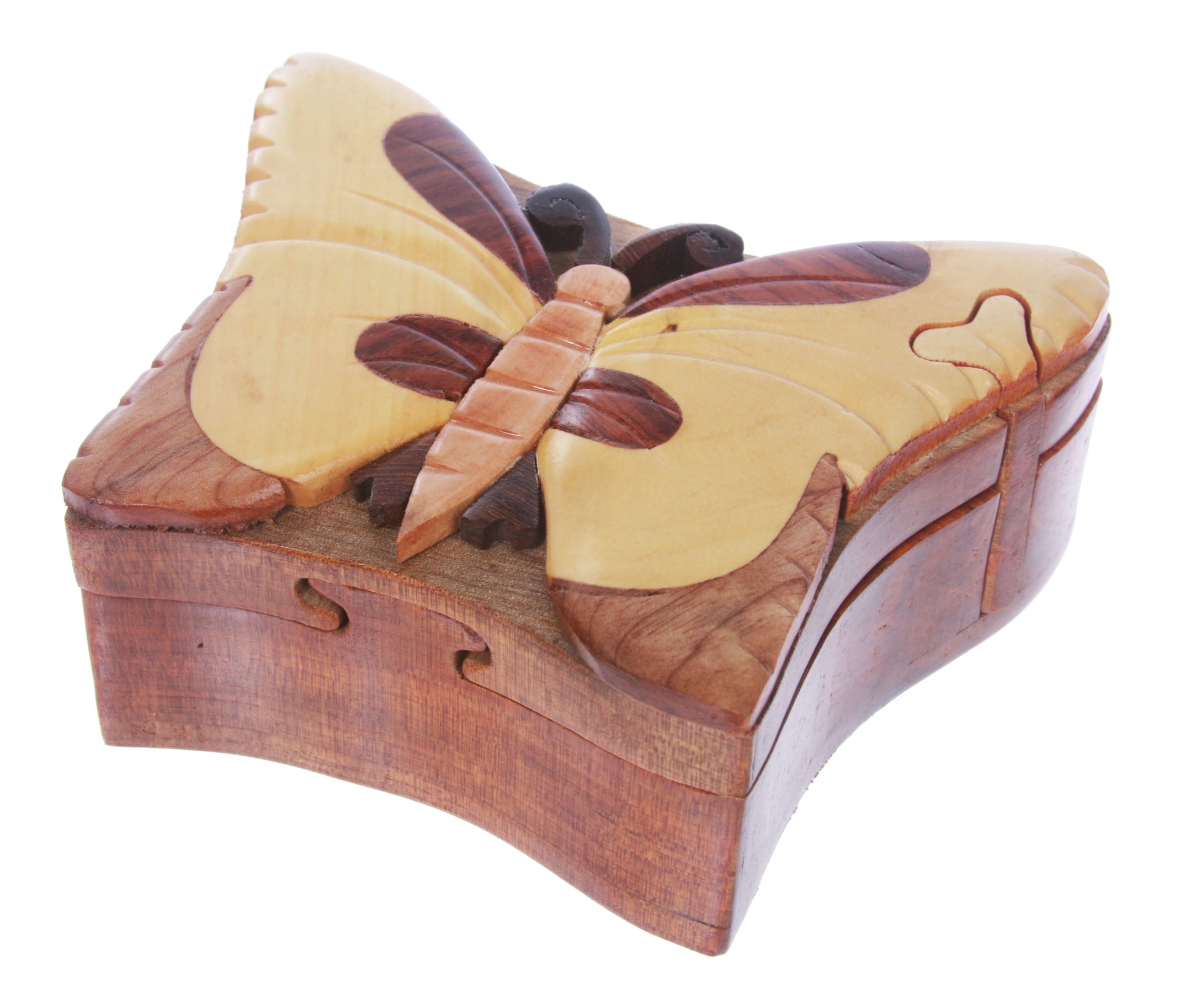 Handcrafted Wooden Butterfly Shape Secret Jewelry Puzzle Box - Butterfly - OnlineBelts