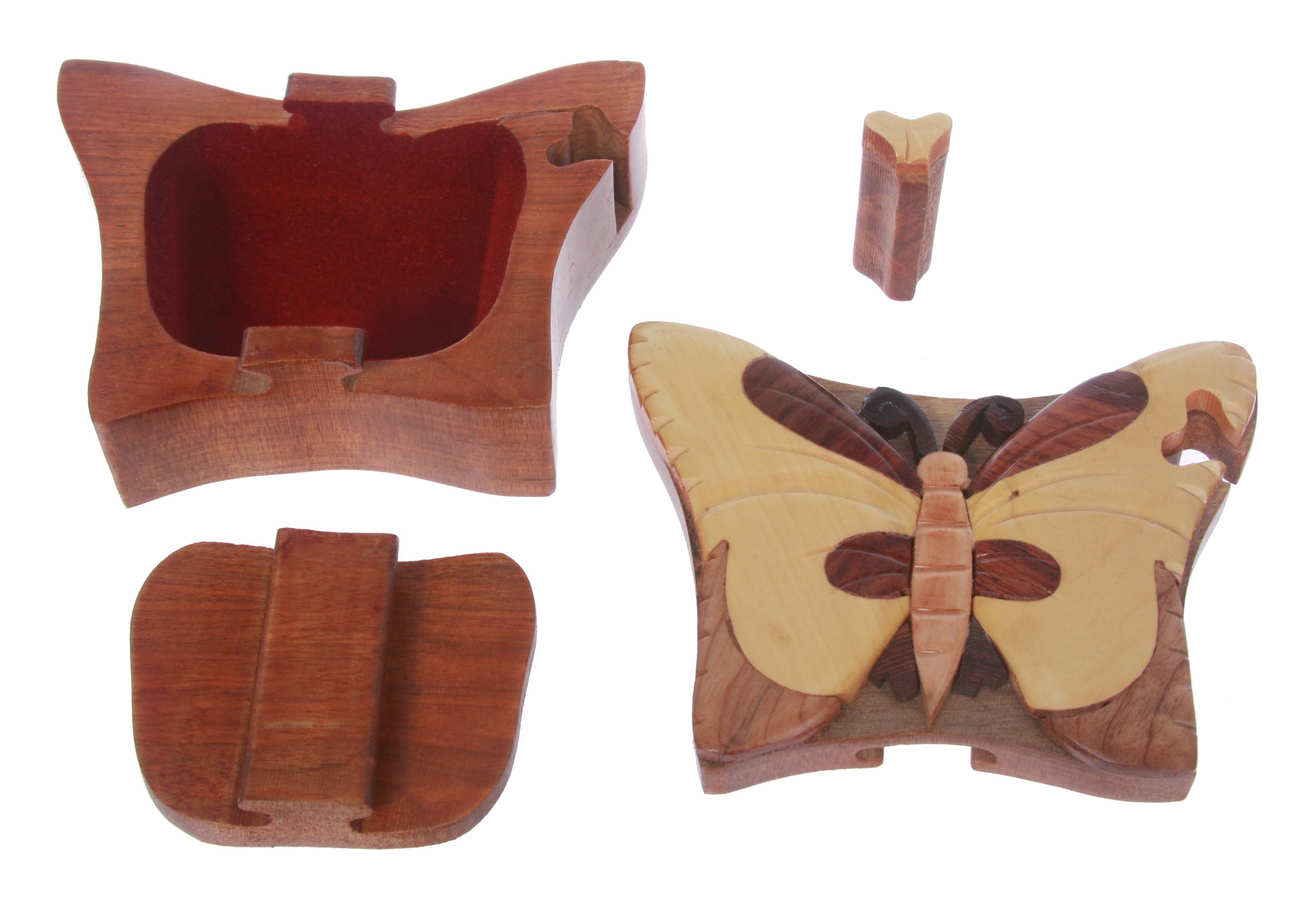 Handcrafted Wooden Butterfly Shape Secret Jewelry Puzzle Box - Butterfly - OnlineBelts