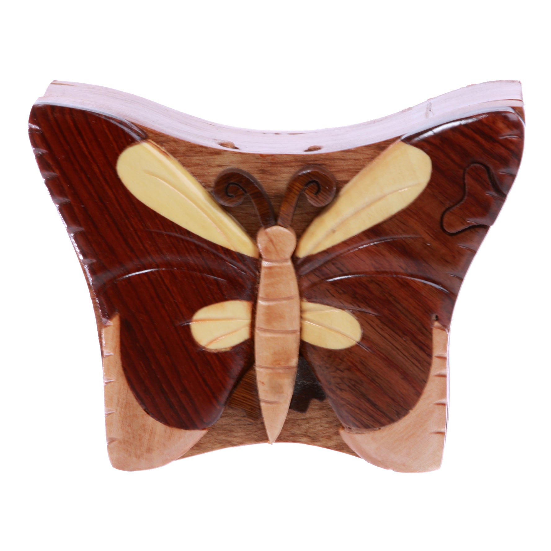 Handcrafted Wooden Butterfly Shape Secret Jewelry Puzzle Box - Butterfly - OnlineBelts