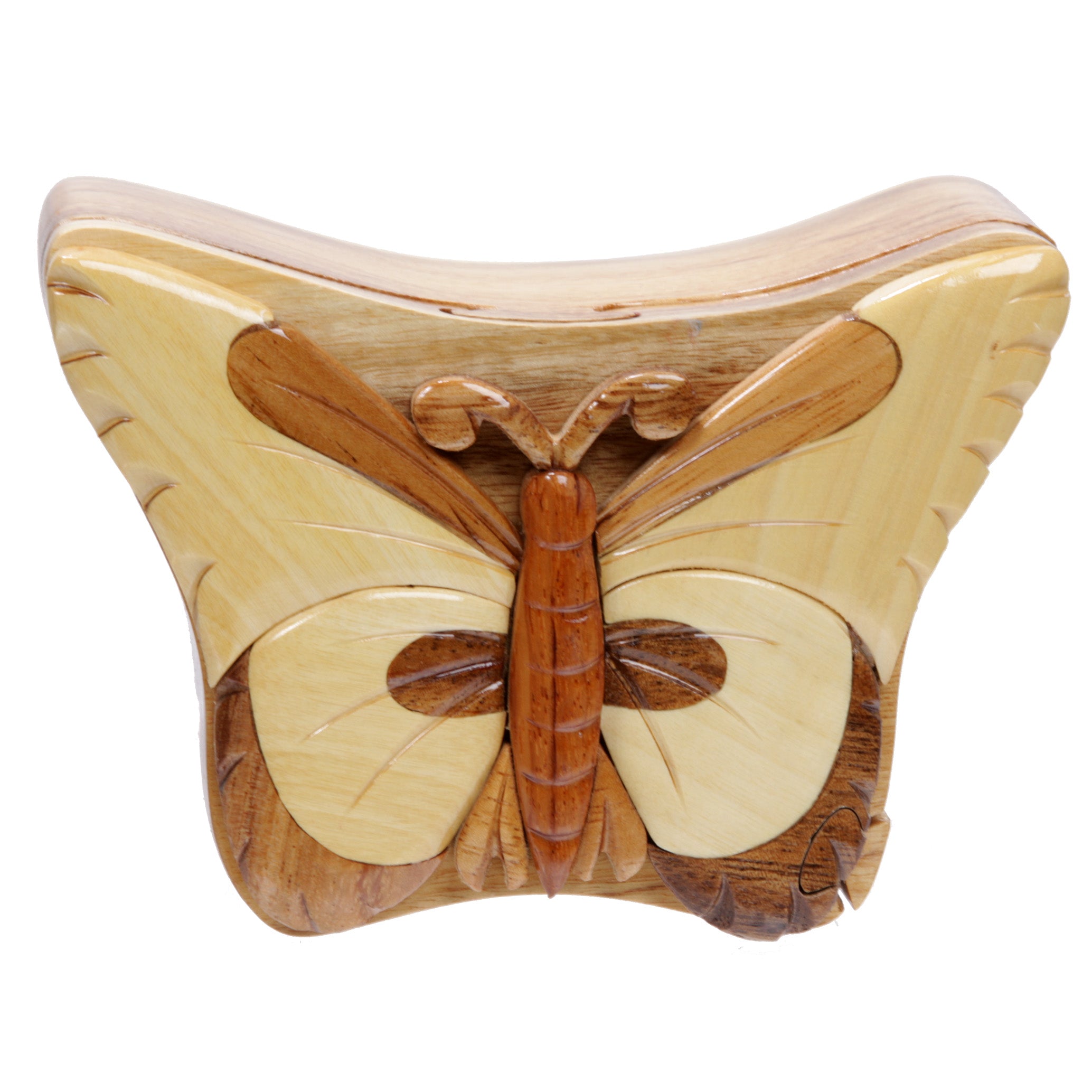 Handcrafted Wooden Butterfly Shape Secret Jewelry Puzzle Box - Butterfly - OnlineBelts