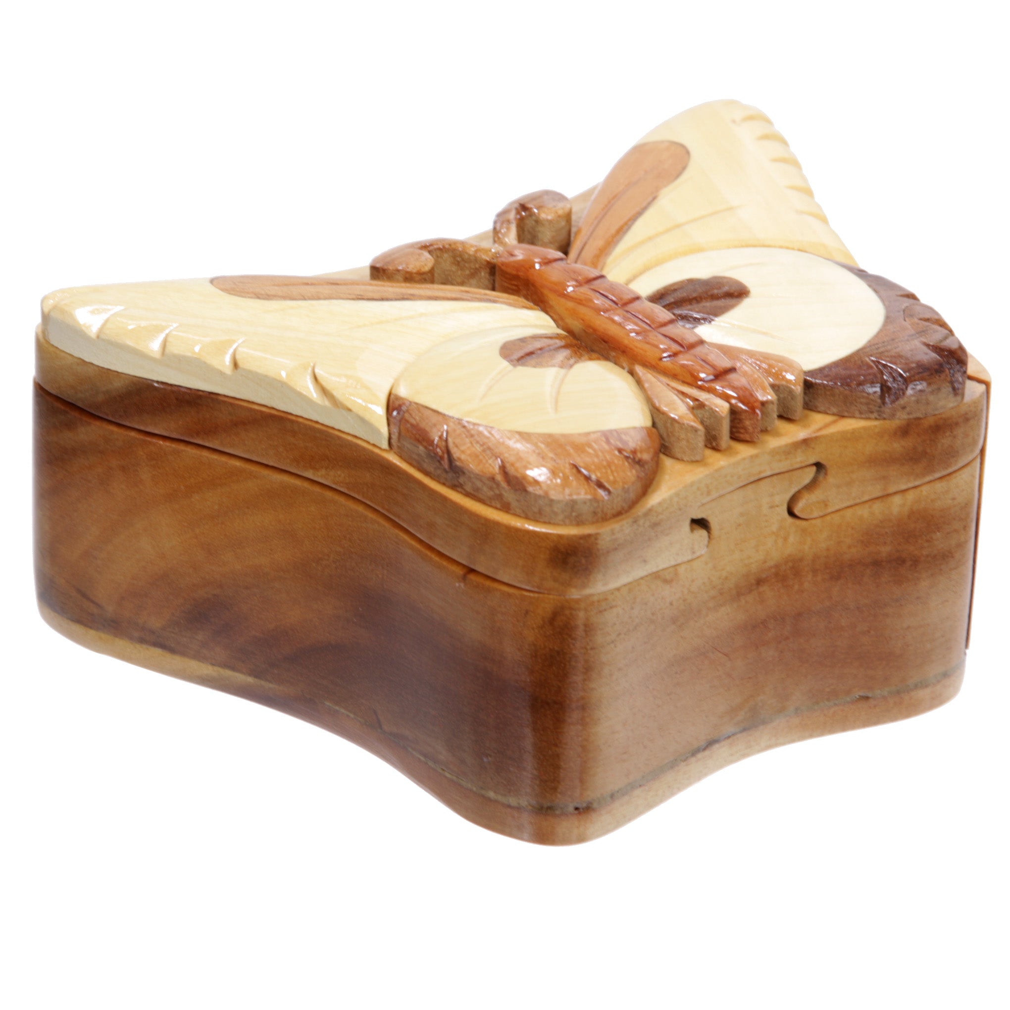 Handcrafted Wooden Butterfly Shape Secret Jewelry Puzzle Box - Butterfly - OnlineBelts