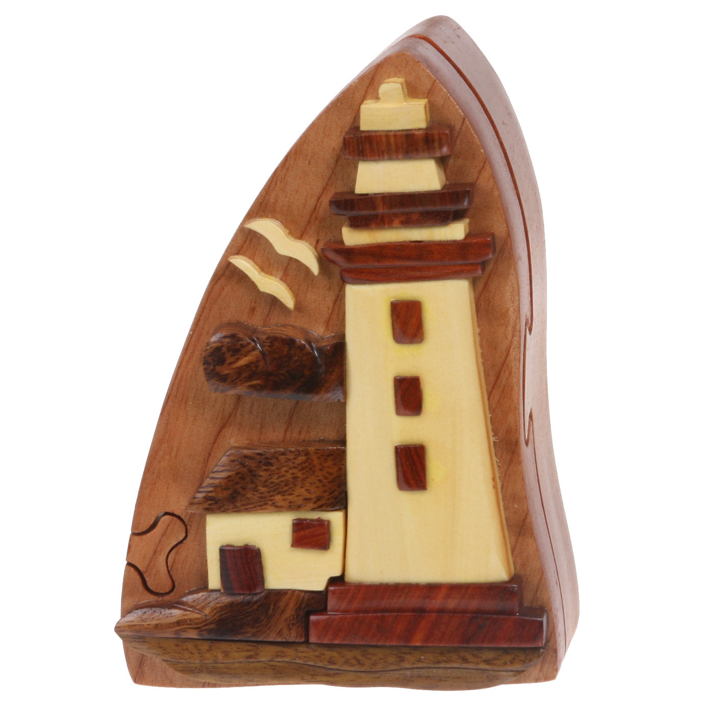Handcrafted Wooden Lighthouse Shape Secret Jewelry Puzzle Box - OnlineBelts
