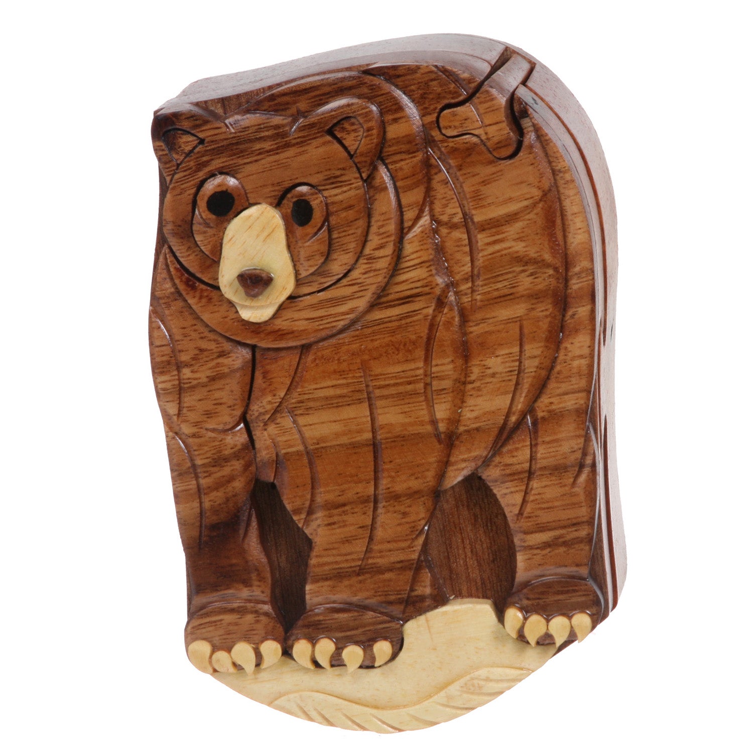 Handcrafted Wooden Animal Shape Secret Jewelry Puzzle Box - Bear - OnlineBelts
