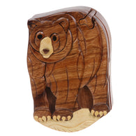 Handcrafted Wooden Animal Shape Secret Jewelry Puzzle Box - Bear
