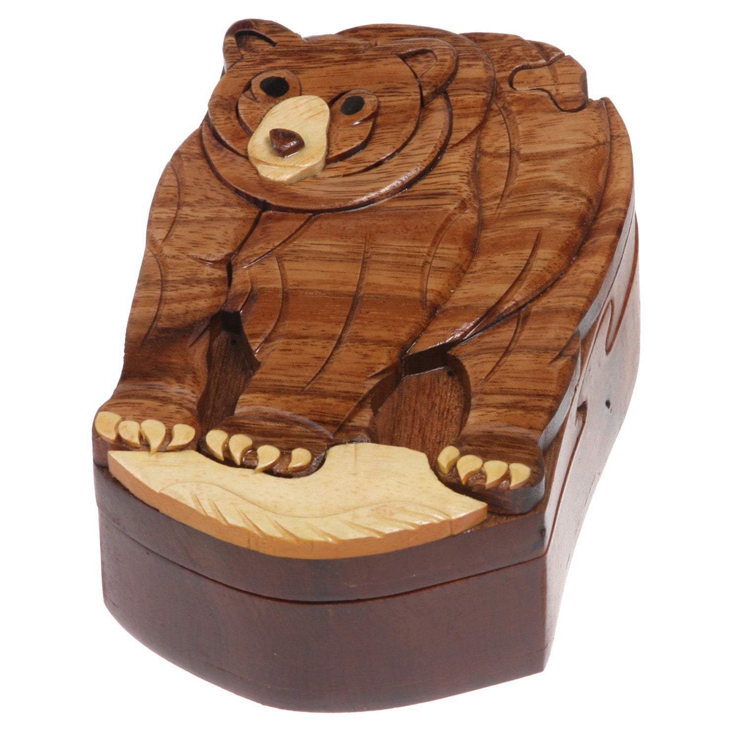 Handcrafted Wooden Animal Shape Secret Jewelry Puzzle Box - Bear - OnlineBelts