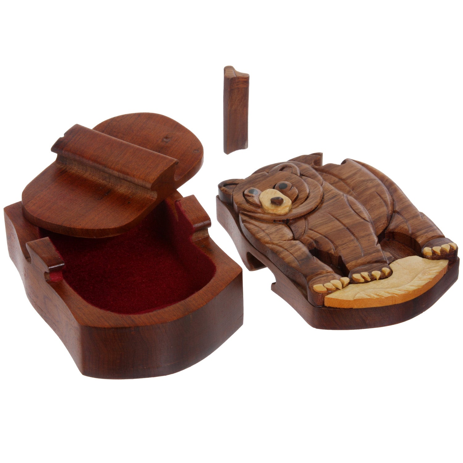 Handcrafted Wooden Animal Shape Secret Jewelry Puzzle Box - Bear - OnlineBelts