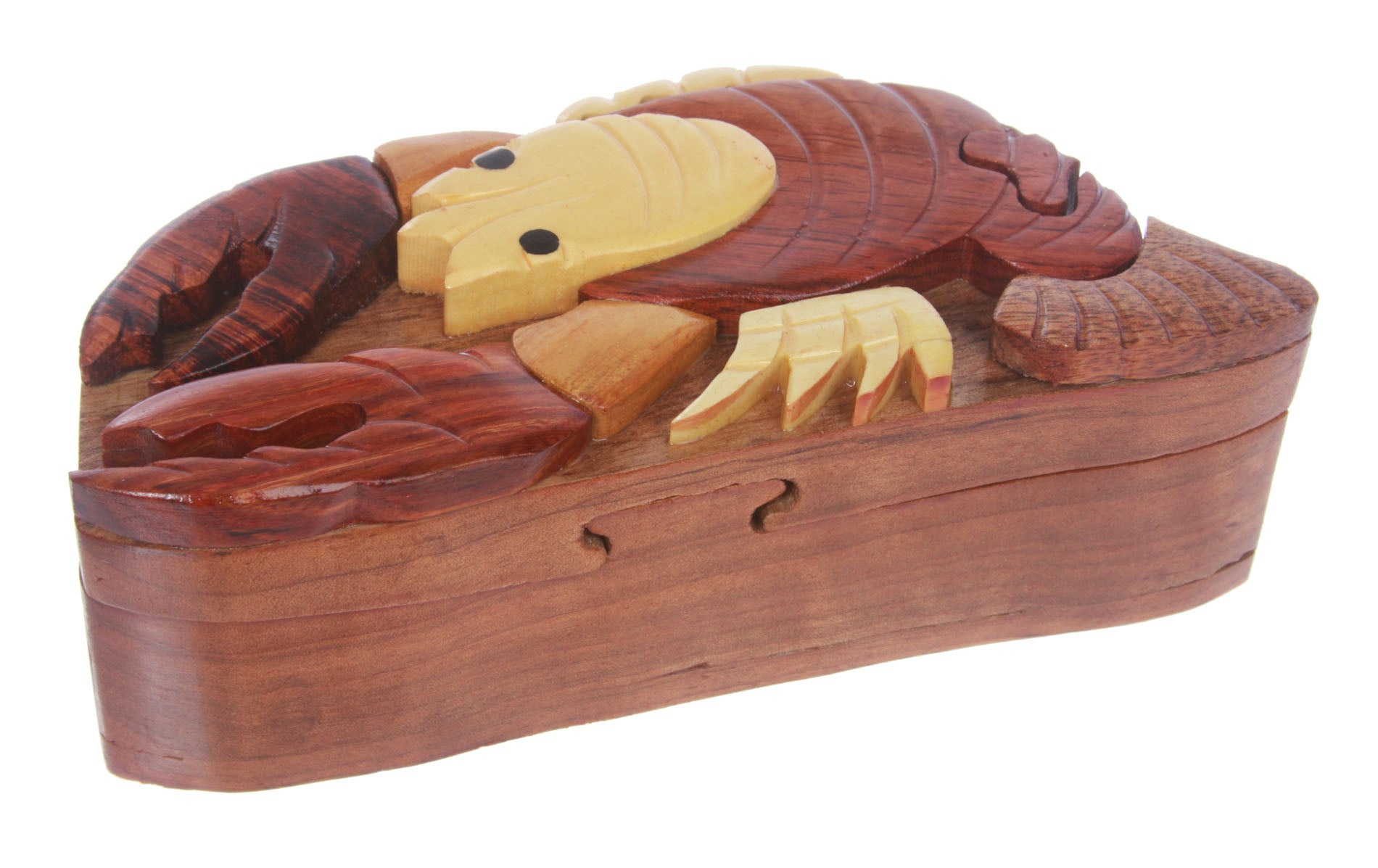 Handcrafted Wooden Lobster Shape Secret Jewelry Puzzle Box -Lobster - OnlineBelts