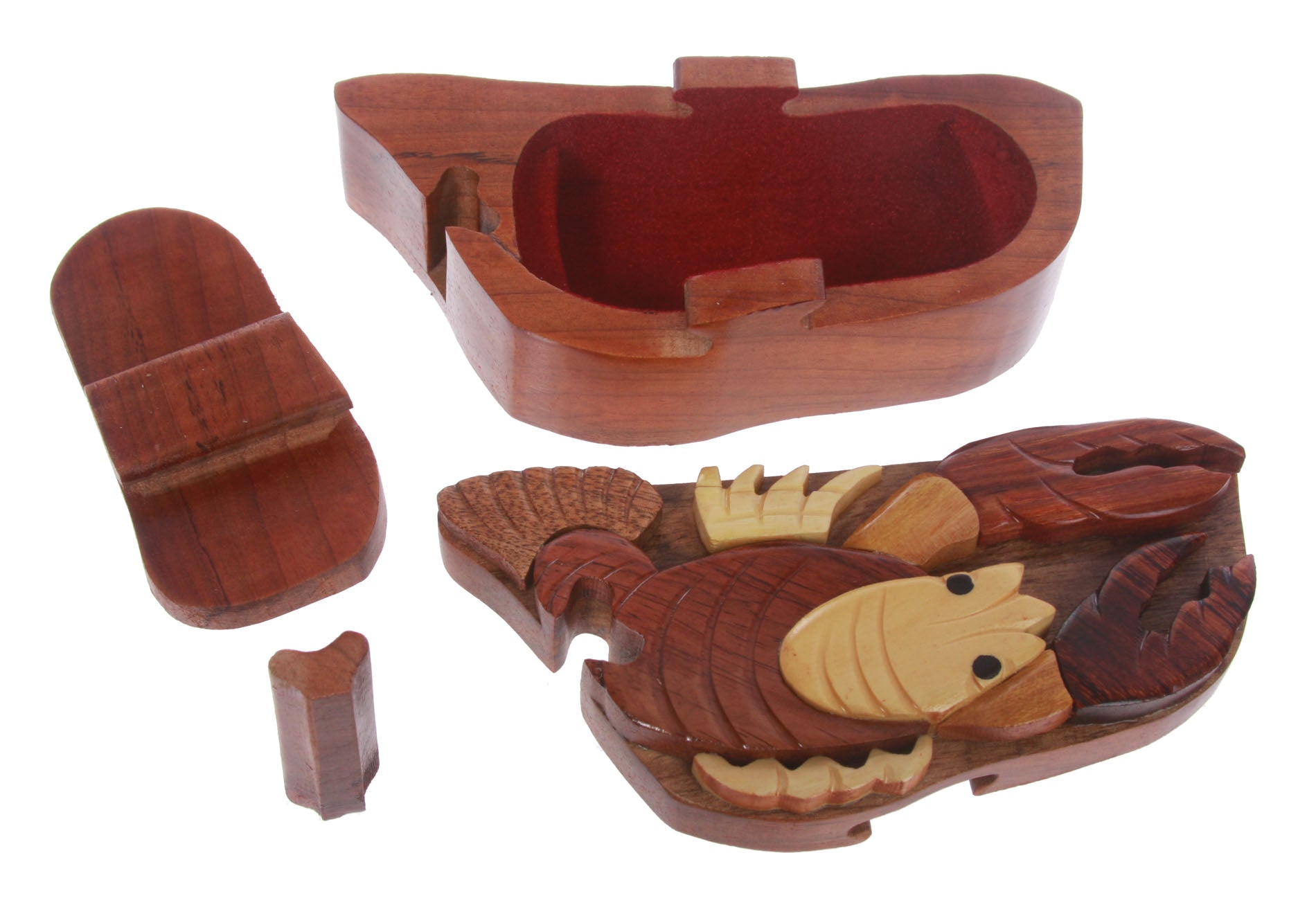Handcrafted Wooden Lobster Shape Secret Jewelry Puzzle Box -Lobster - OnlineBelts