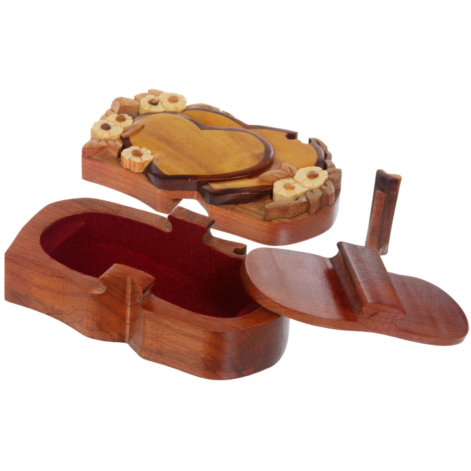 Handcrafted Wooden Double Heart Shape Secret Jewelry Puzzle Box - OnlineBelts