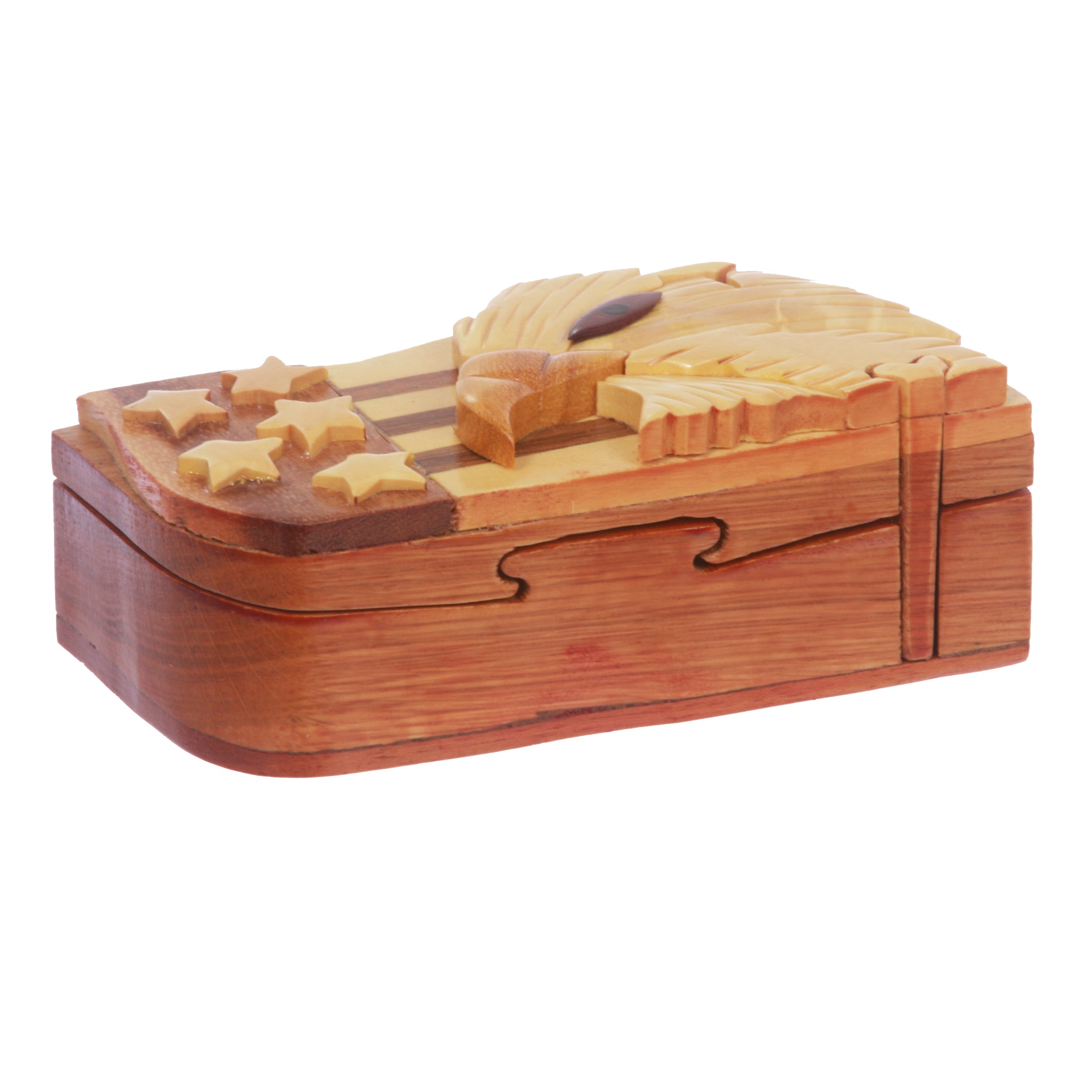 Handcrafted Wooden Animal Shape Secret Jewelry Puzzle Box - Eagle - OnlineBelts
