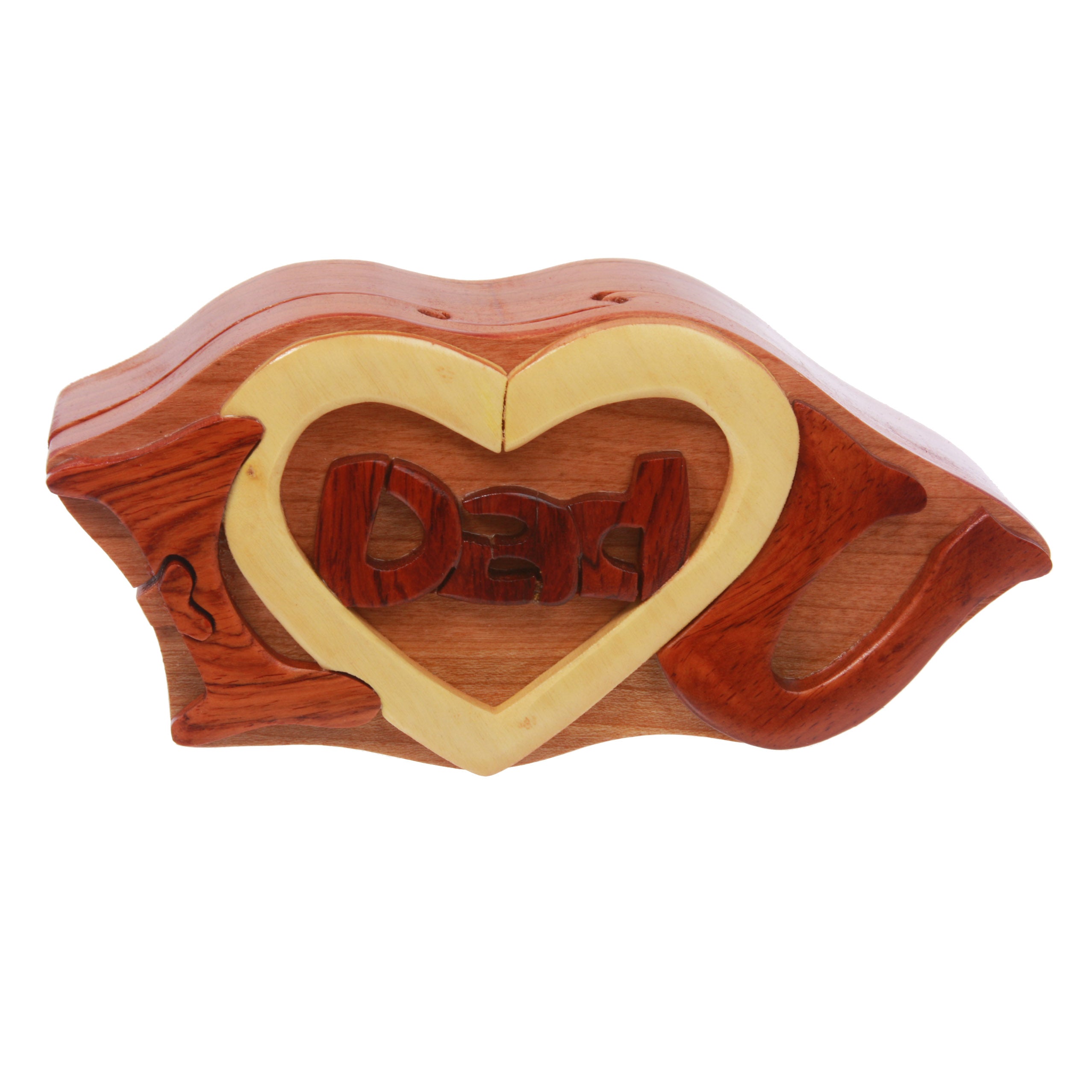 Handmade Wooden Intarsia TRICK SECRET I love you Dad Puzzle Box
