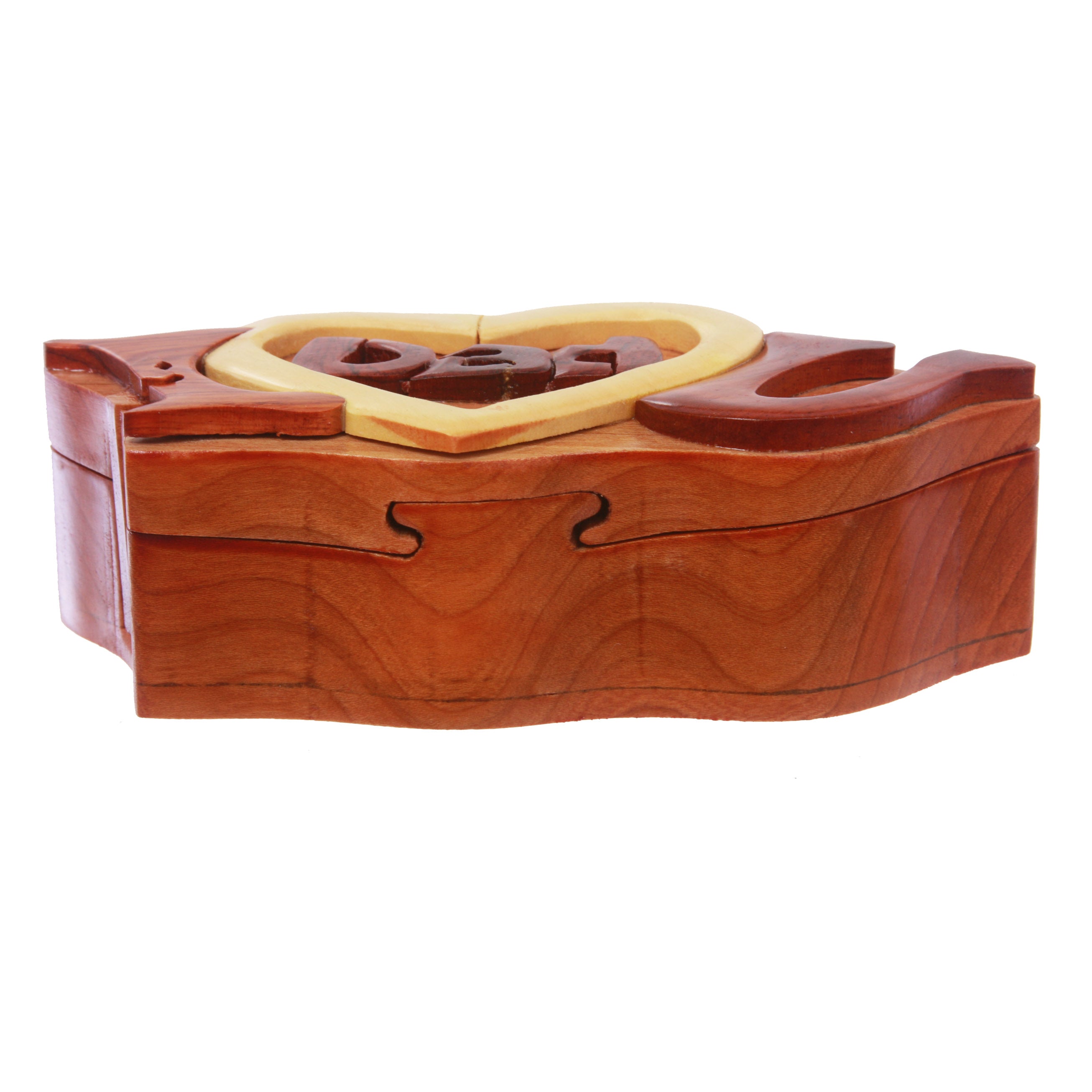 Handmade Wooden Intarsia TRICK SECRET I love you Dad Puzzle Box - OnlineBelts