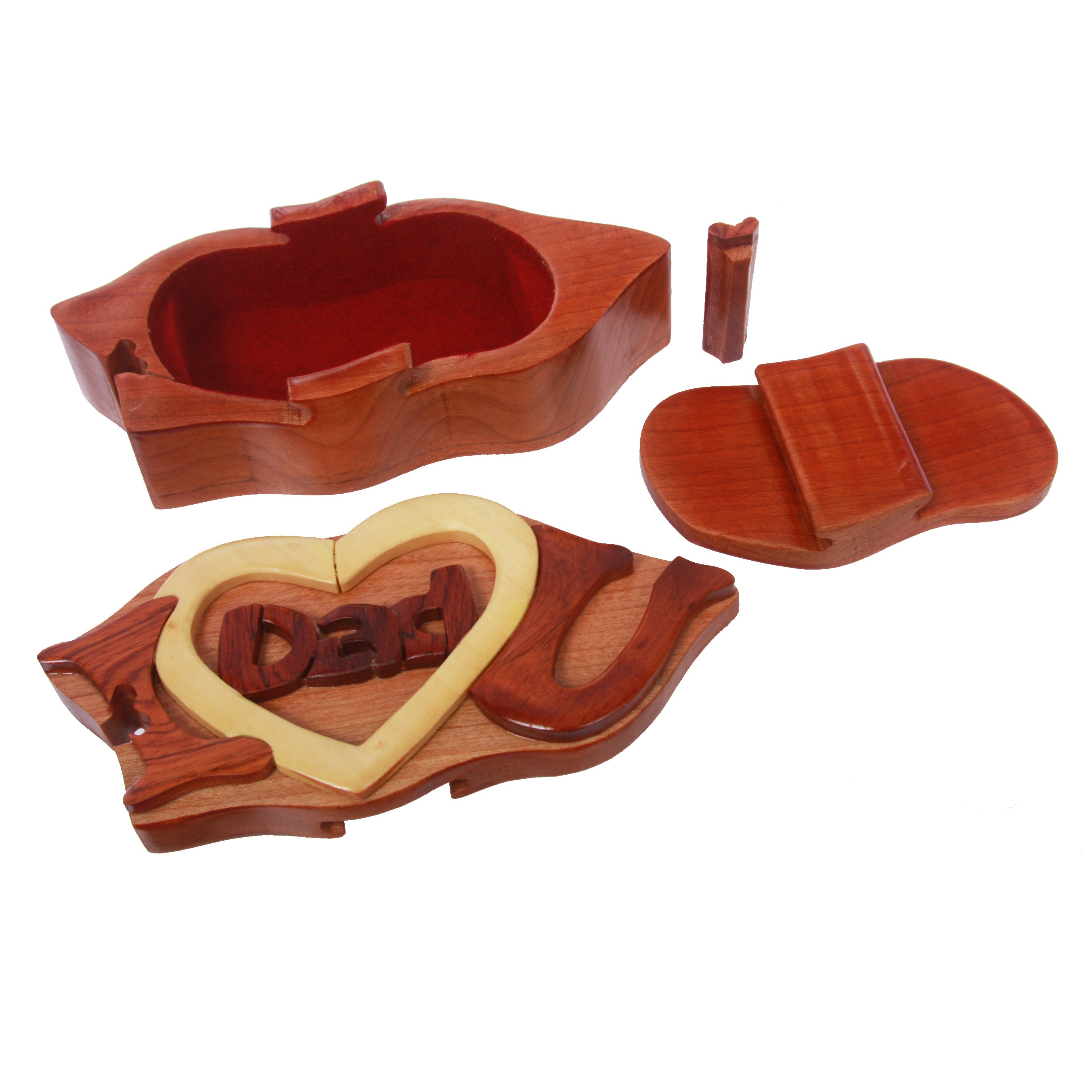 Handmade Wooden Intarsia TRICK SECRET I love you Dad Puzzle Box - OnlineBelts