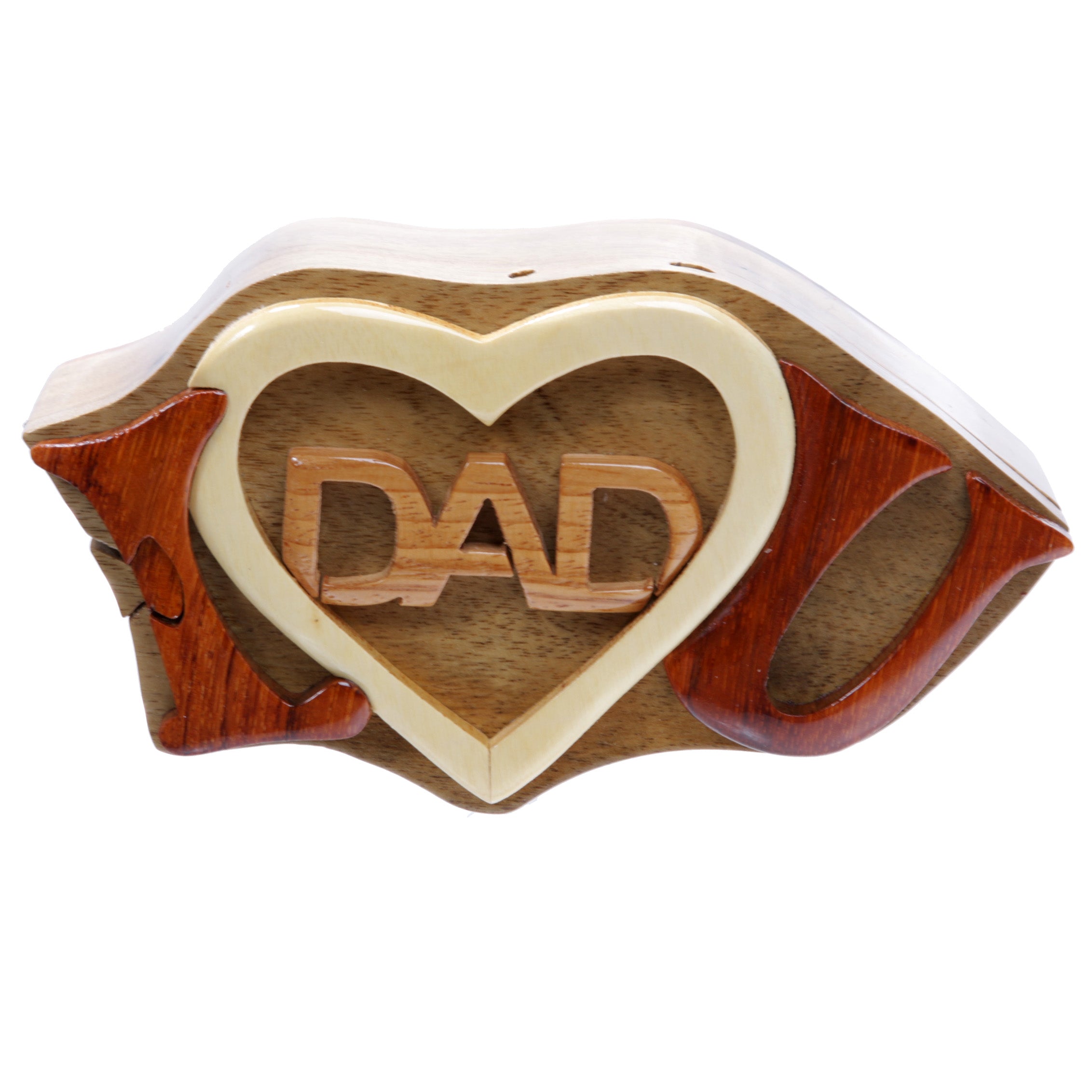 Handmade Wooden Intarsia TRICK SECRET I love you Dad Puzzle Box - OnlineBelts