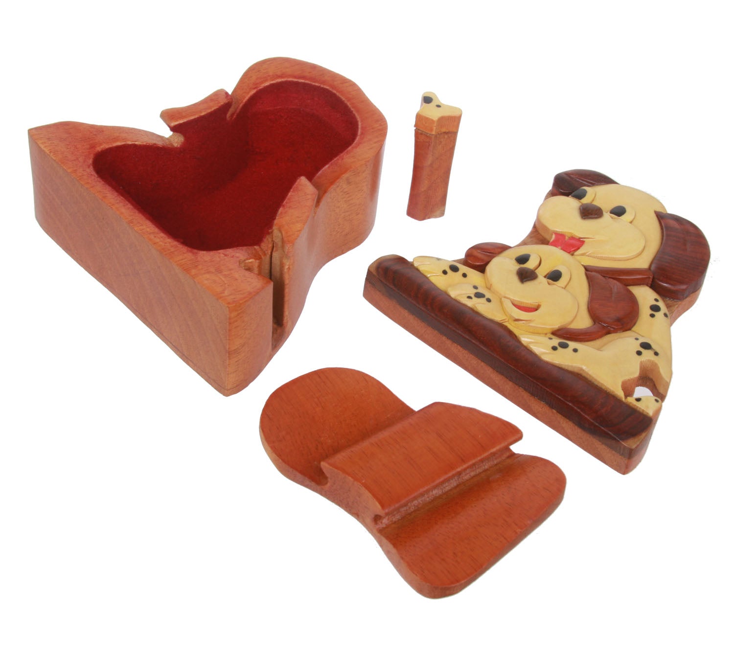 Handcrafted Wooden Dalmatian Shape Secret Jewelry Puzzle Box - Spotted Dog - OnlineBelts