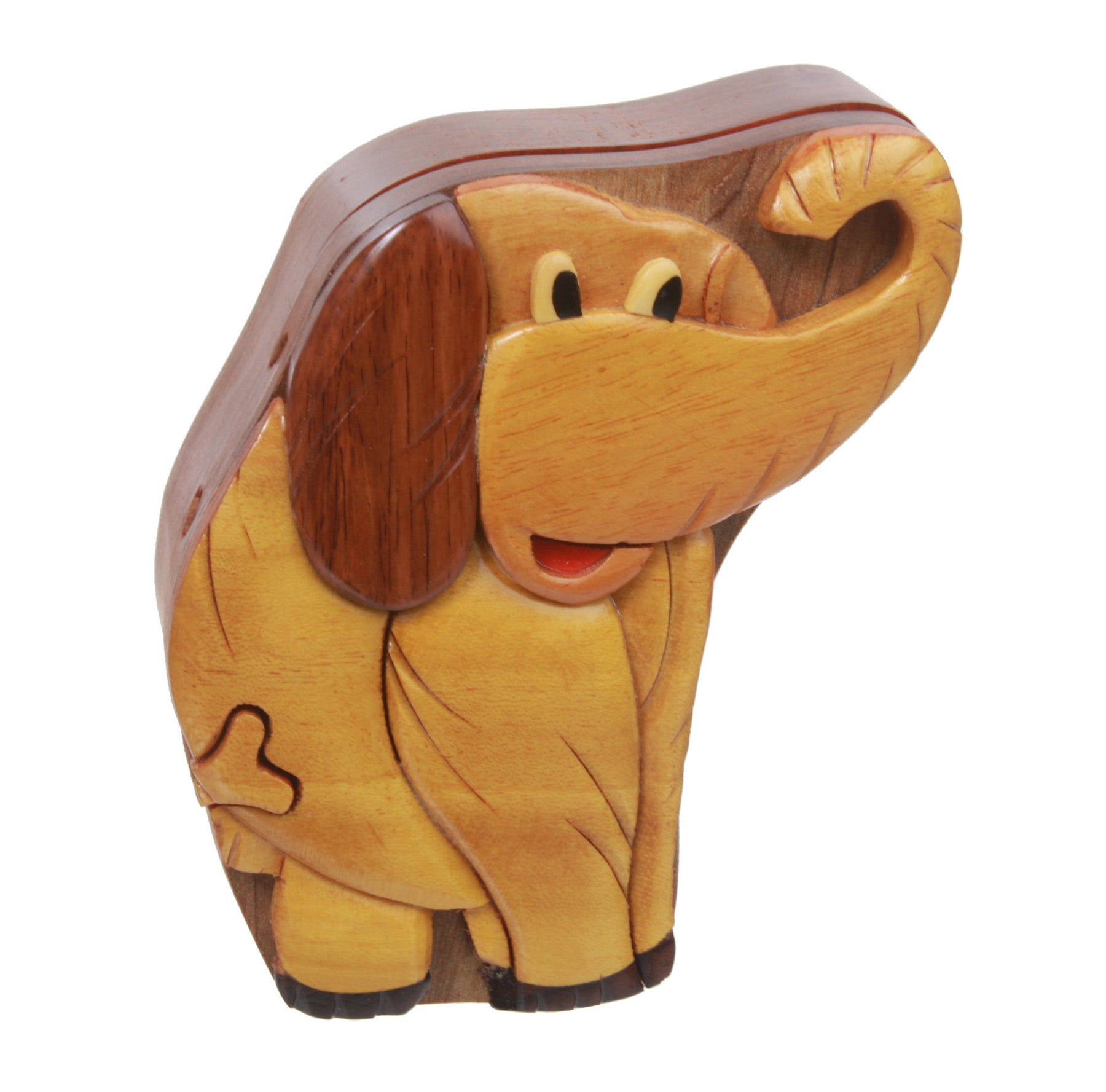 Handcrafted Wooden Elephant Shape Secret Jewelry Puzzle Box - Elephant - OnlineBelts