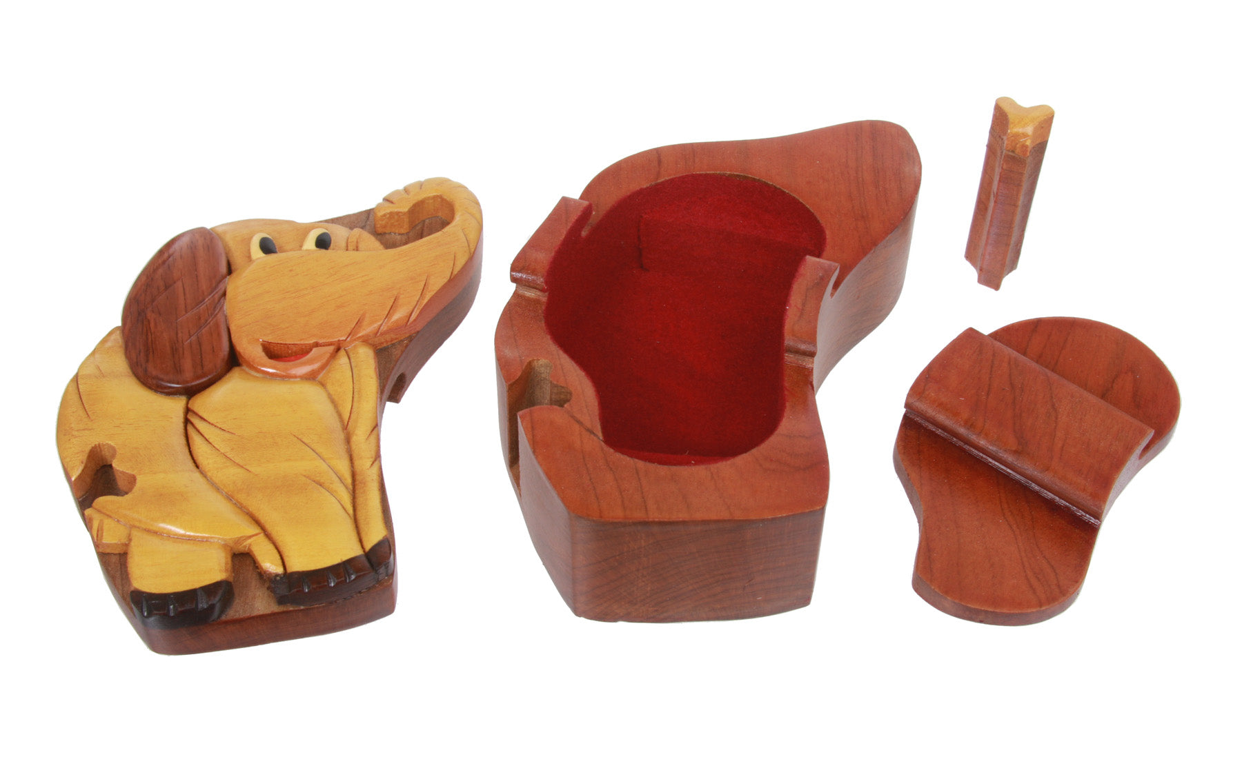 Handcrafted Wooden Elephant Shape Secret Jewelry Puzzle Box - Elephant - OnlineBelts