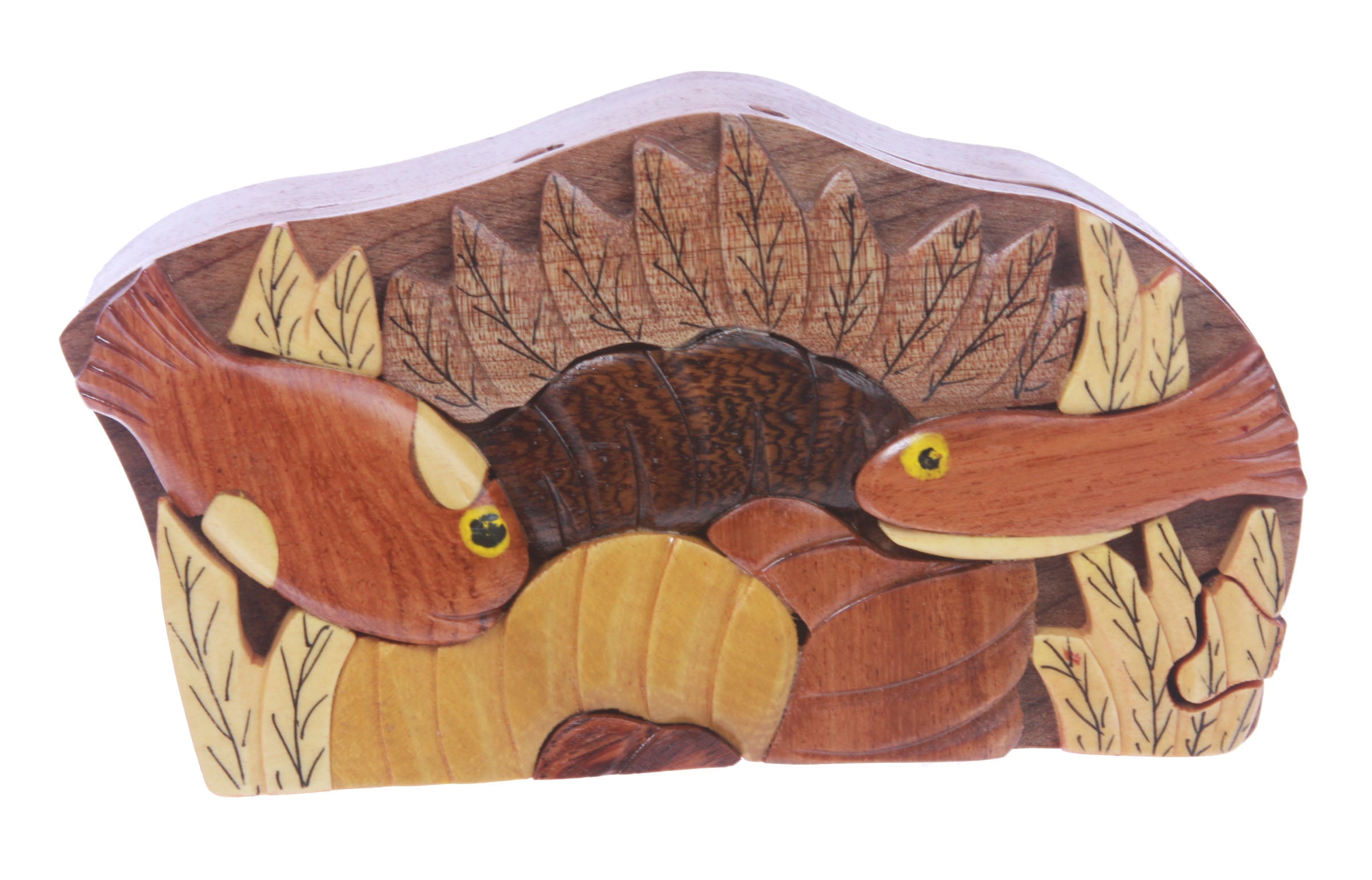 Handcrafted Wooden Fish Shape Secret Jewelry Puzzle Box -Fish