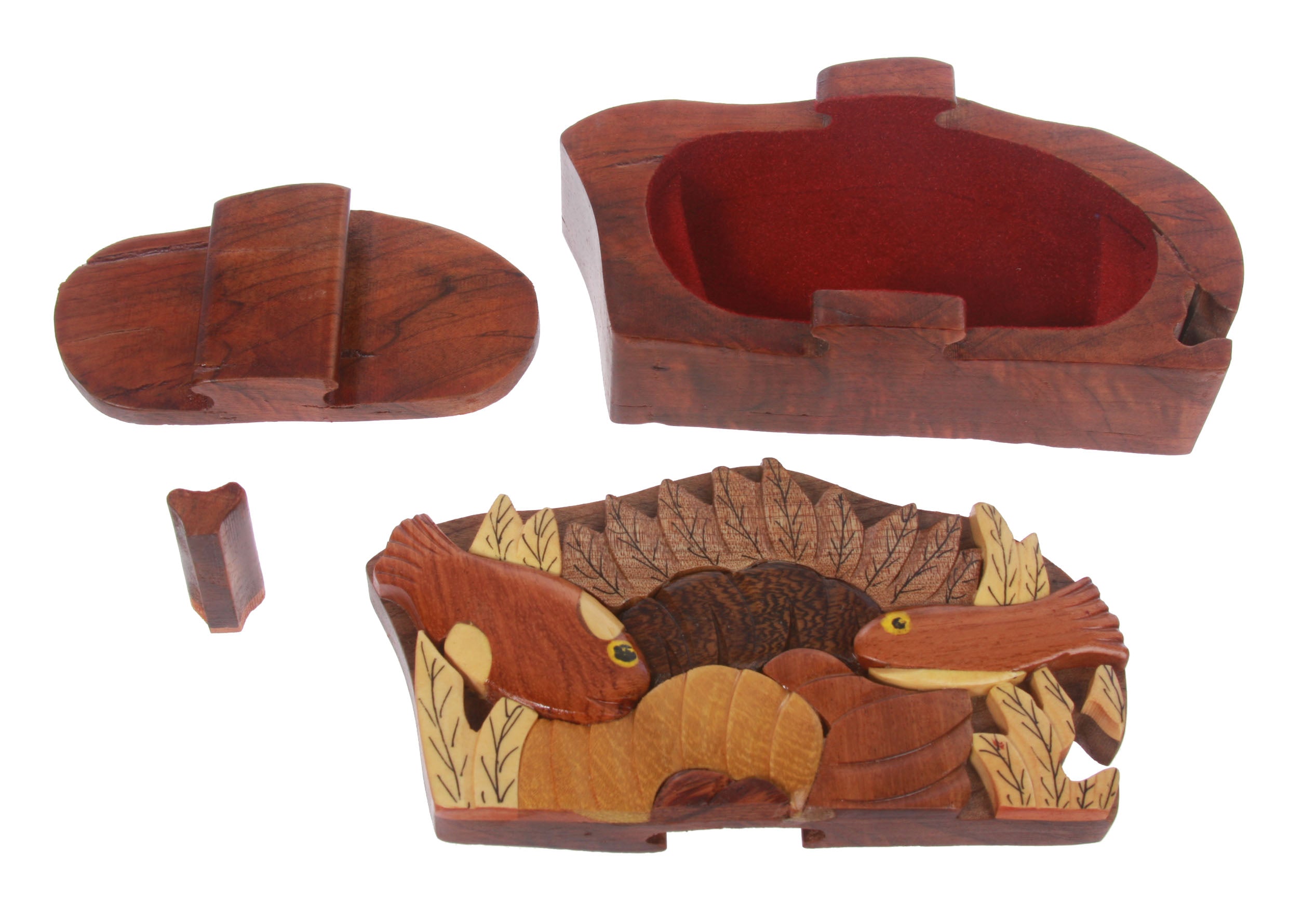 Handcrafted Wooden Fish Shape Secret Jewelry Puzzle Box -Fish - OnlineBelts
