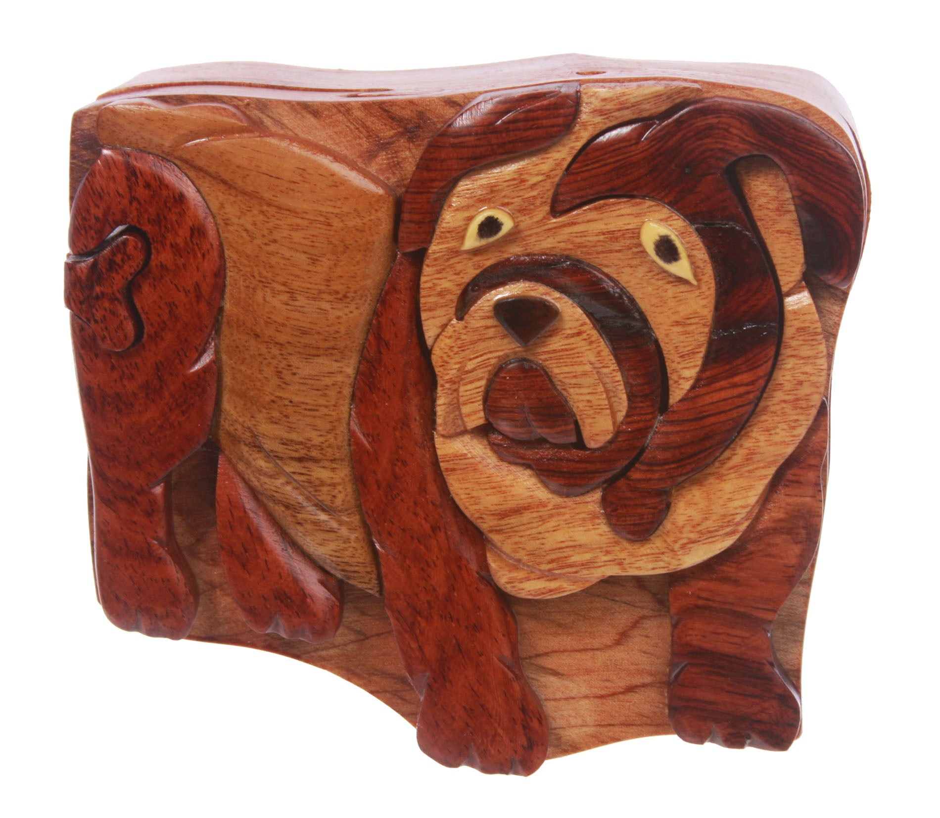 Handcrafted Wooden Bulldog Shape Secret Jewelry Puzzle Box -Bulldog - OnlineBelts