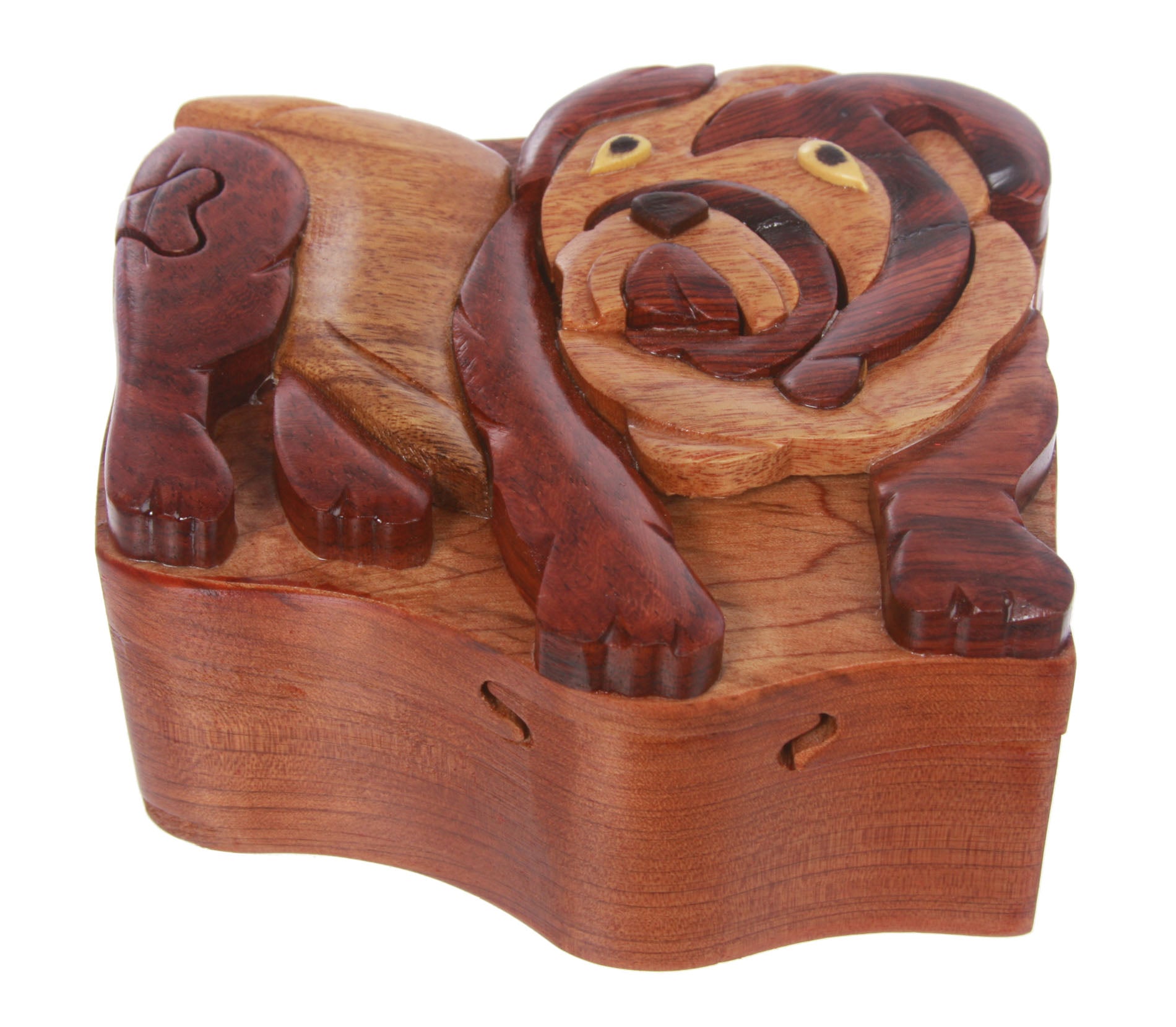 Handcrafted Wooden Bulldog Shape Secret Jewelry Puzzle Box -Bulldog - OnlineBelts