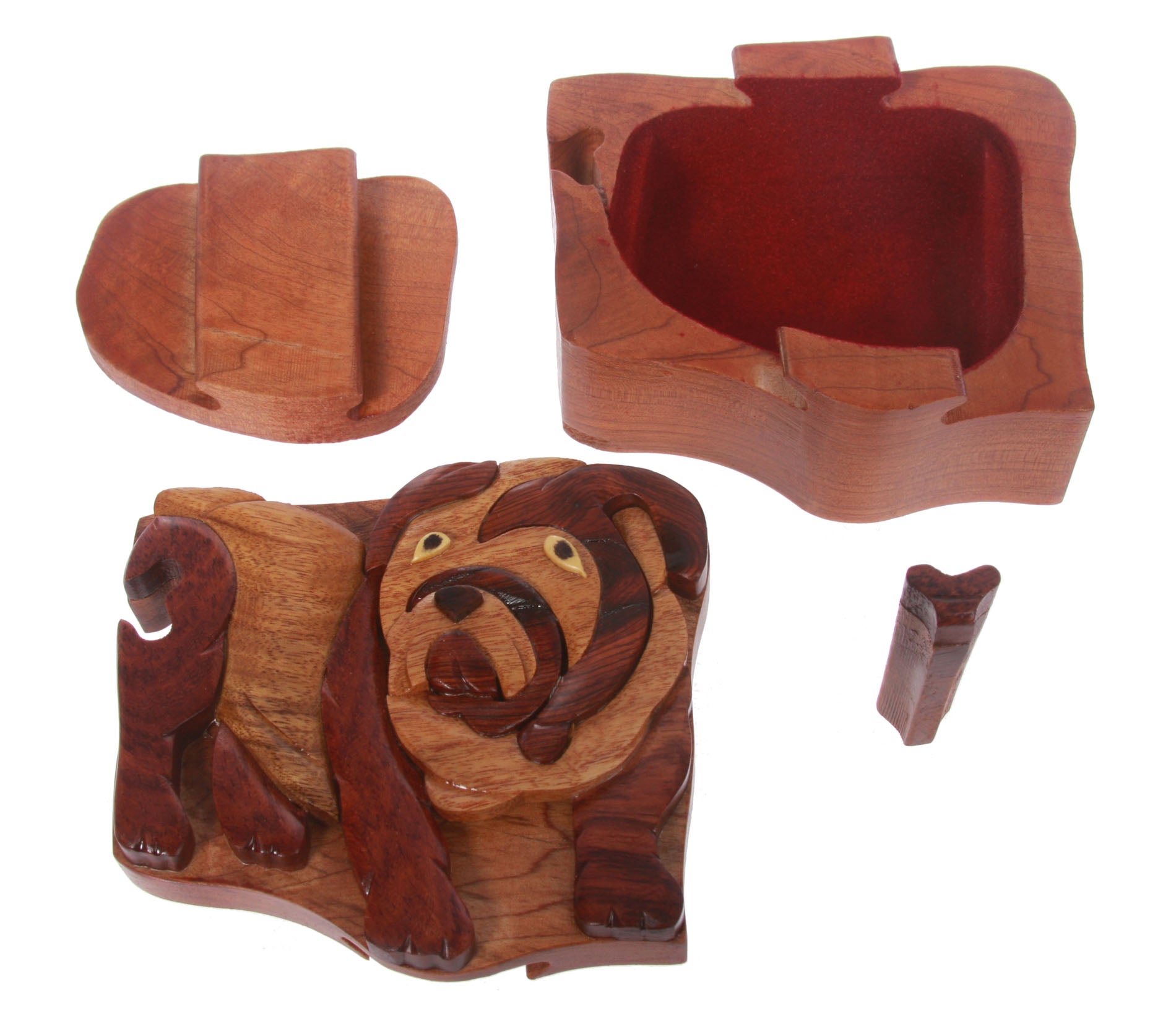 Handcrafted Wooden Bulldog Shape Secret Jewelry Puzzle Box -Bulldog - OnlineBelts