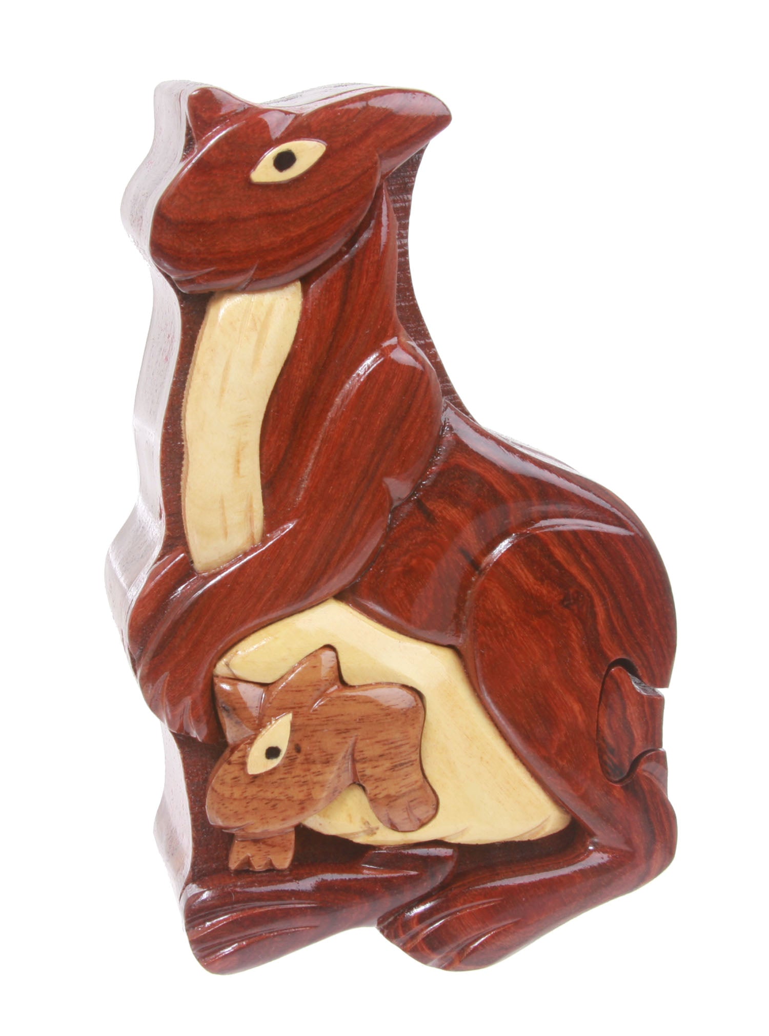 Handcrafted Wooden Kangaroo Shape Secret Jewelry Puzzle Box - Kangaroo - OnlineBelts