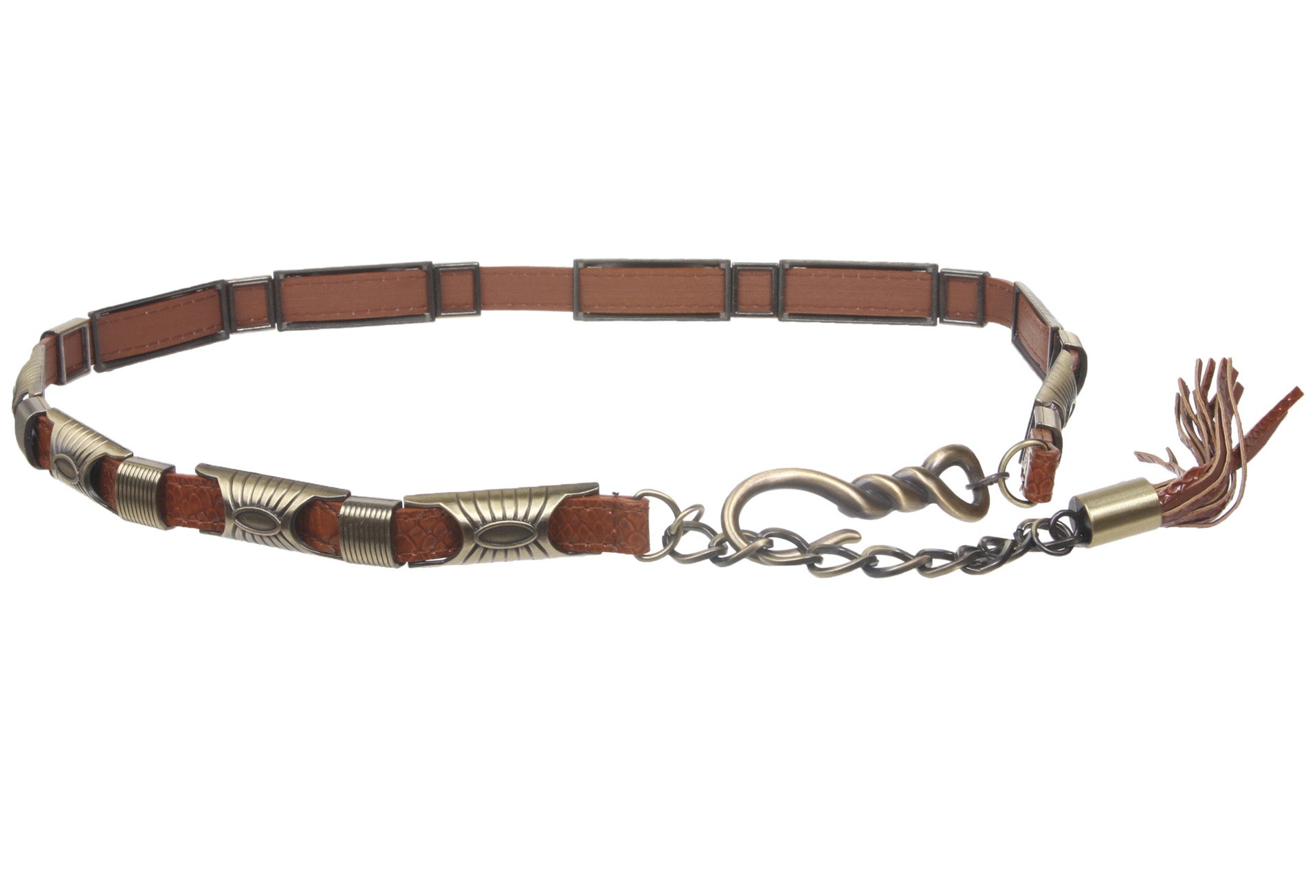 Women's 3/4" Antique hardware embossed Hook buckle Link Fashion Chain Belt