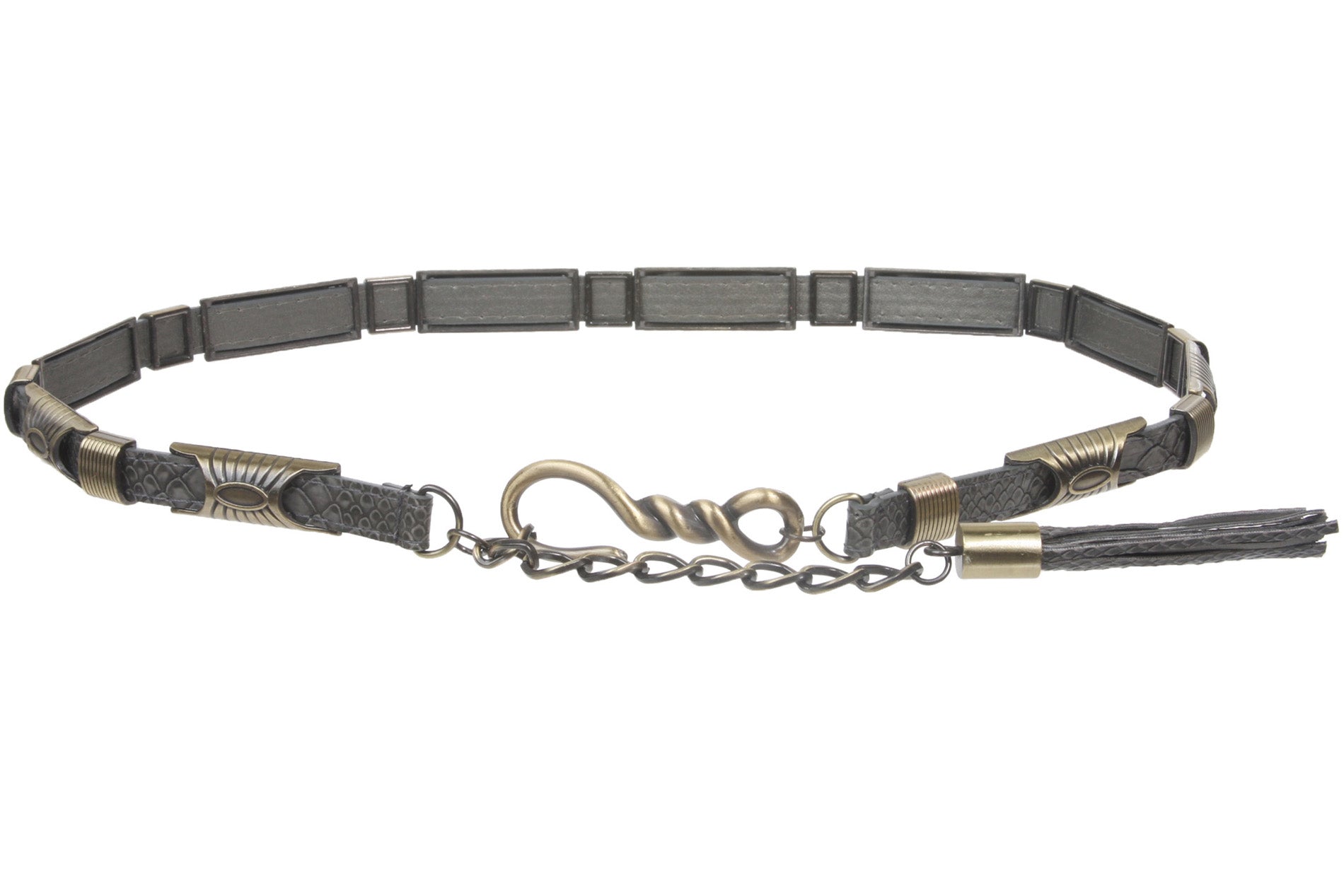 Women's 3/4" Antique hardware embossed Hook buckle Link Fashion Chain Belt