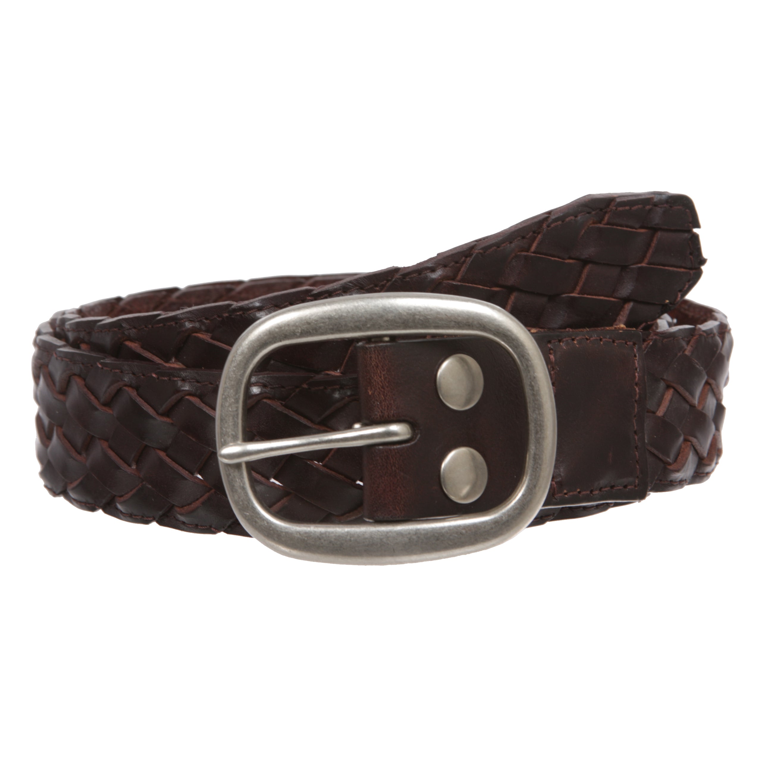 Womens 1 1/2" (38 mm) Snap On Oval Braided Woven Oil Tanned Leather Belt - OnlineBelts