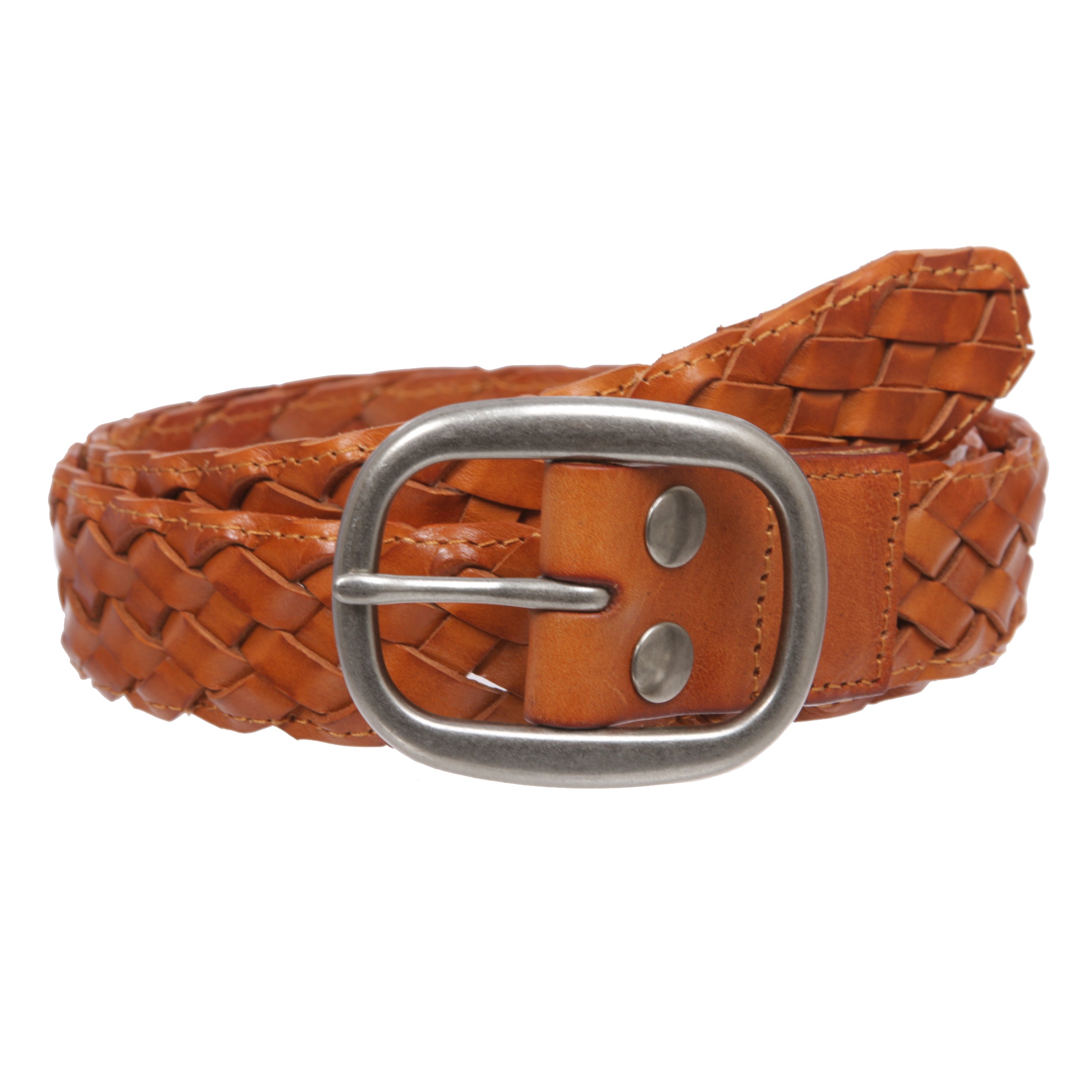 Womens 1 1/2" (38 mm) Snap On Oval Braided Woven Oil Tanned Leather Belt - OnlineBelts