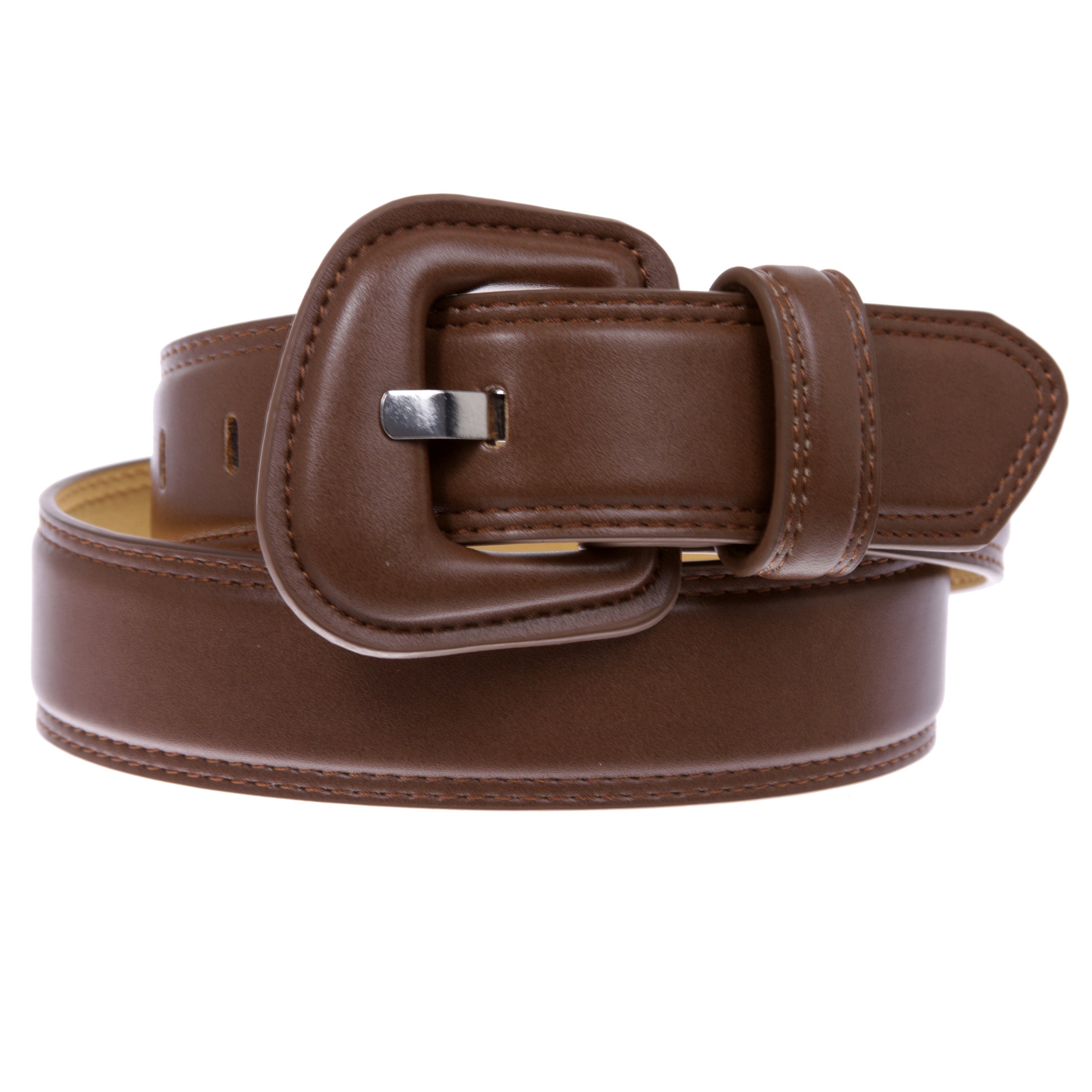 Women's 1.5" Fashion Faux Leather Belt with Sculpted Padded Buckle for Jeans, Dresses and Daily Outfits